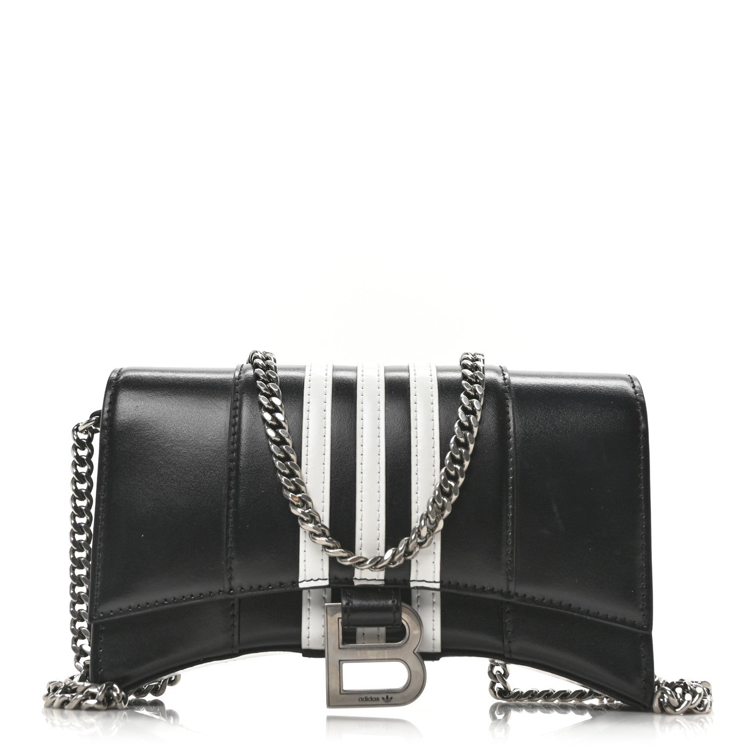 X ADIDAS Box Calfskin Hourglass Chain Bag Black
