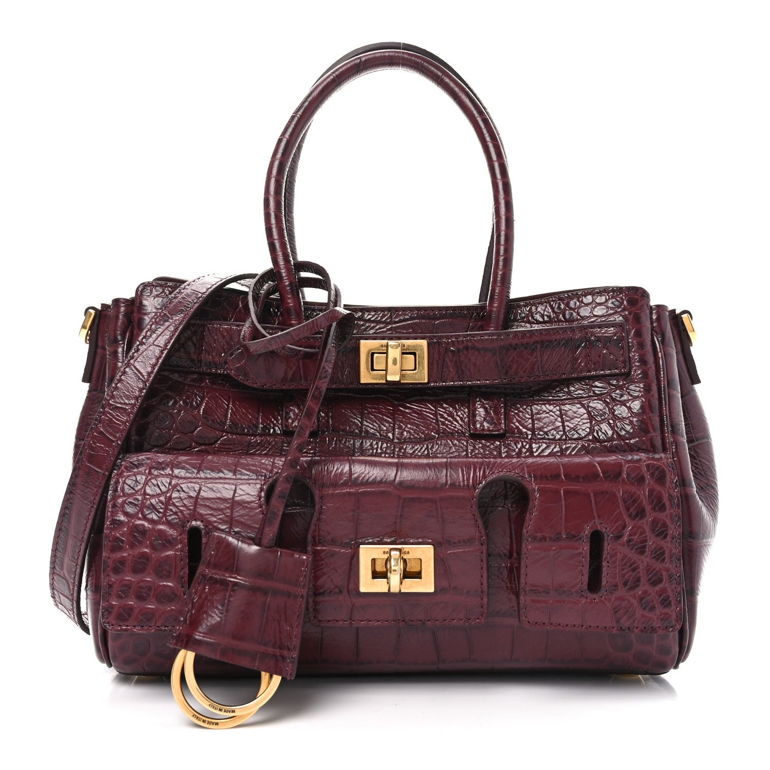 Calfskin Crocodile Embossed Mini Bel Air Carry All Bag Dark Burgundy