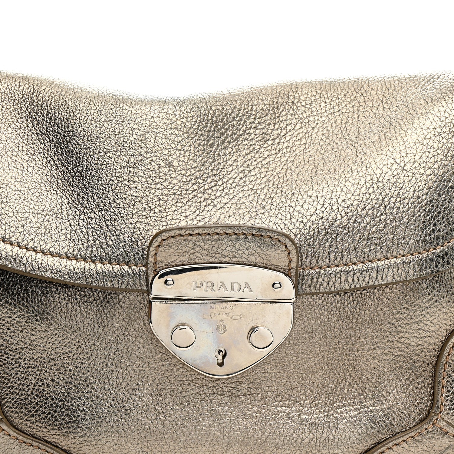 Metallic Vitello Daino Pushlock Shoulder Bag Peltro