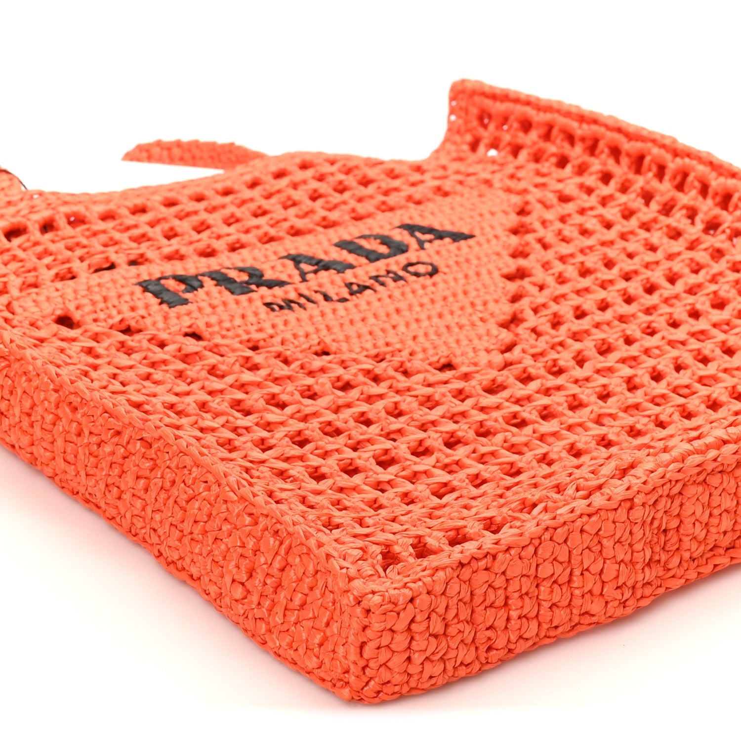 Yarn Raffia Effect Crochet Logo Embroidered Tote Bag Arancio