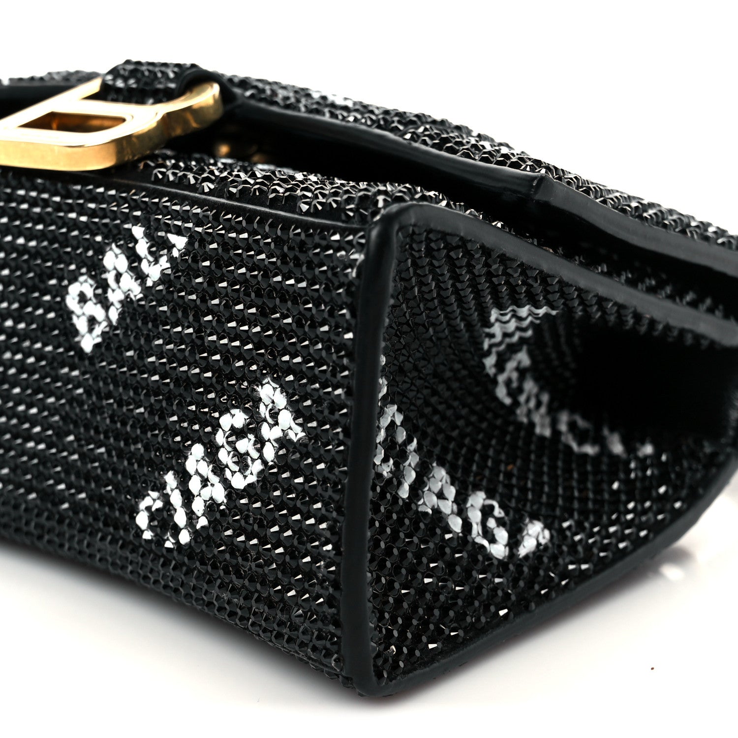 Strass Suede Allover Logo Hourglass Top Handle Bag XS with Chain Black White