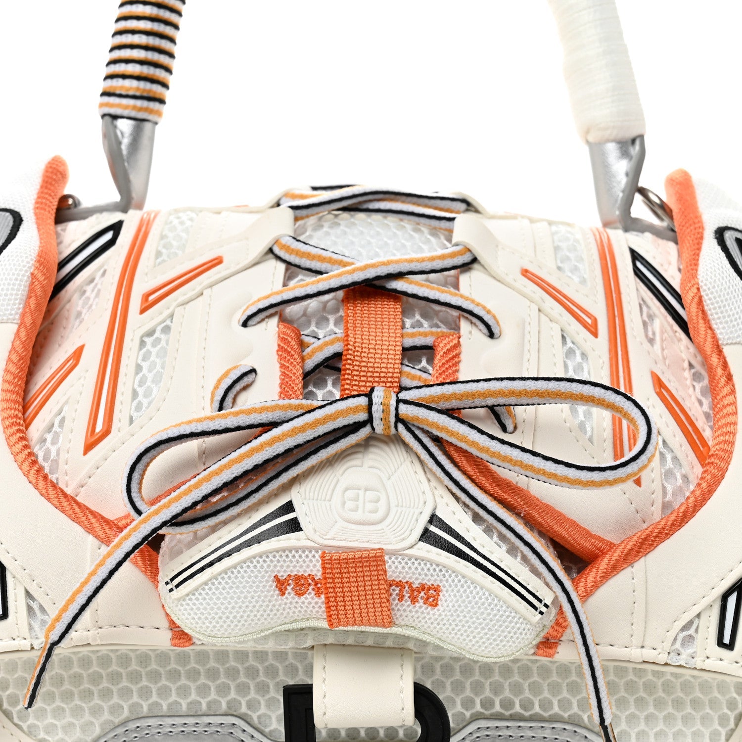 Faux Calfskin Fabric Glow In The Dark Small Sneakerhead Top Handle Bag White Orange