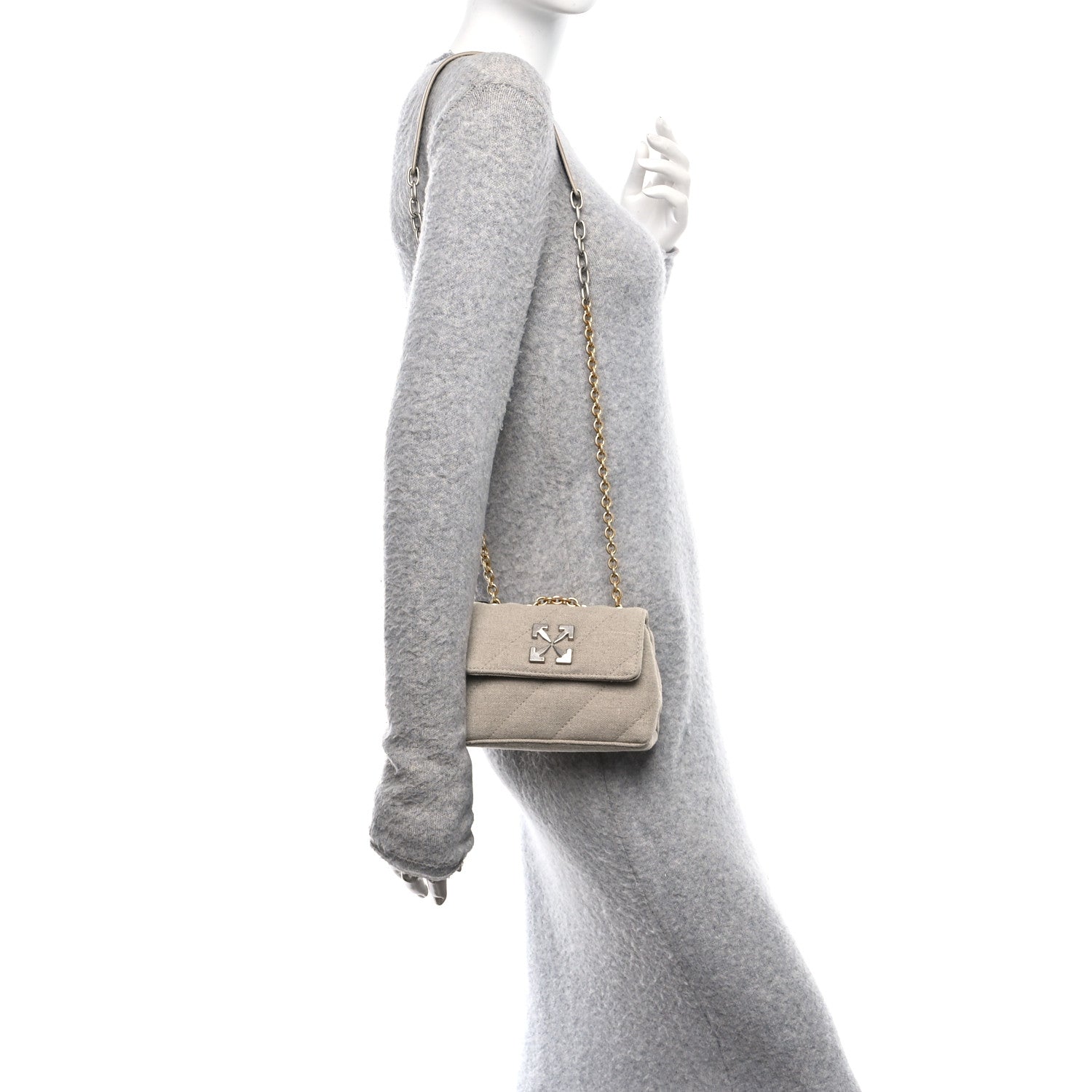 Linen Diagonal Quilted Jackhammer 17 Shoulder Bag Beige