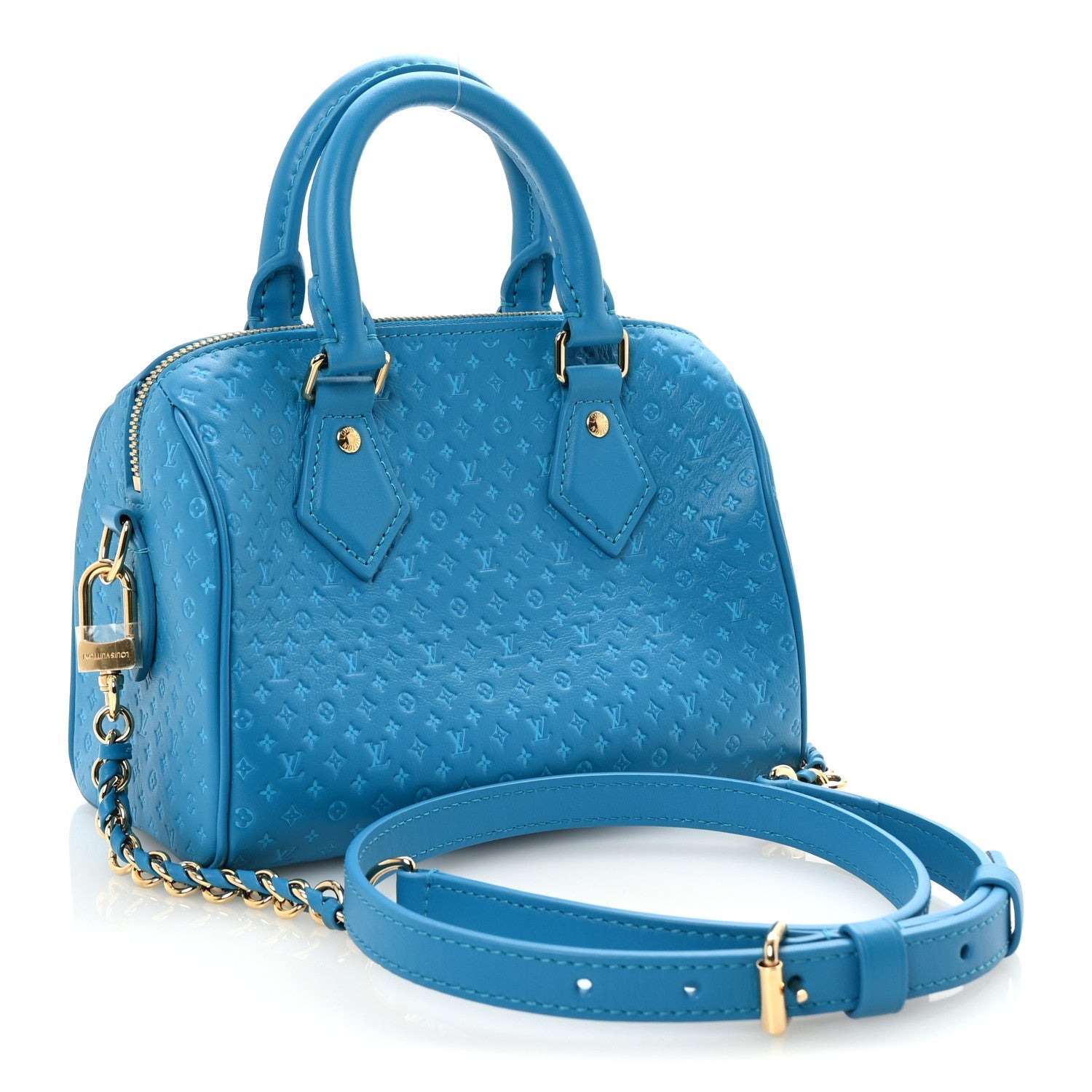 Calfskin Nanogram Embossed Speedy Bandouliere 20 Blue