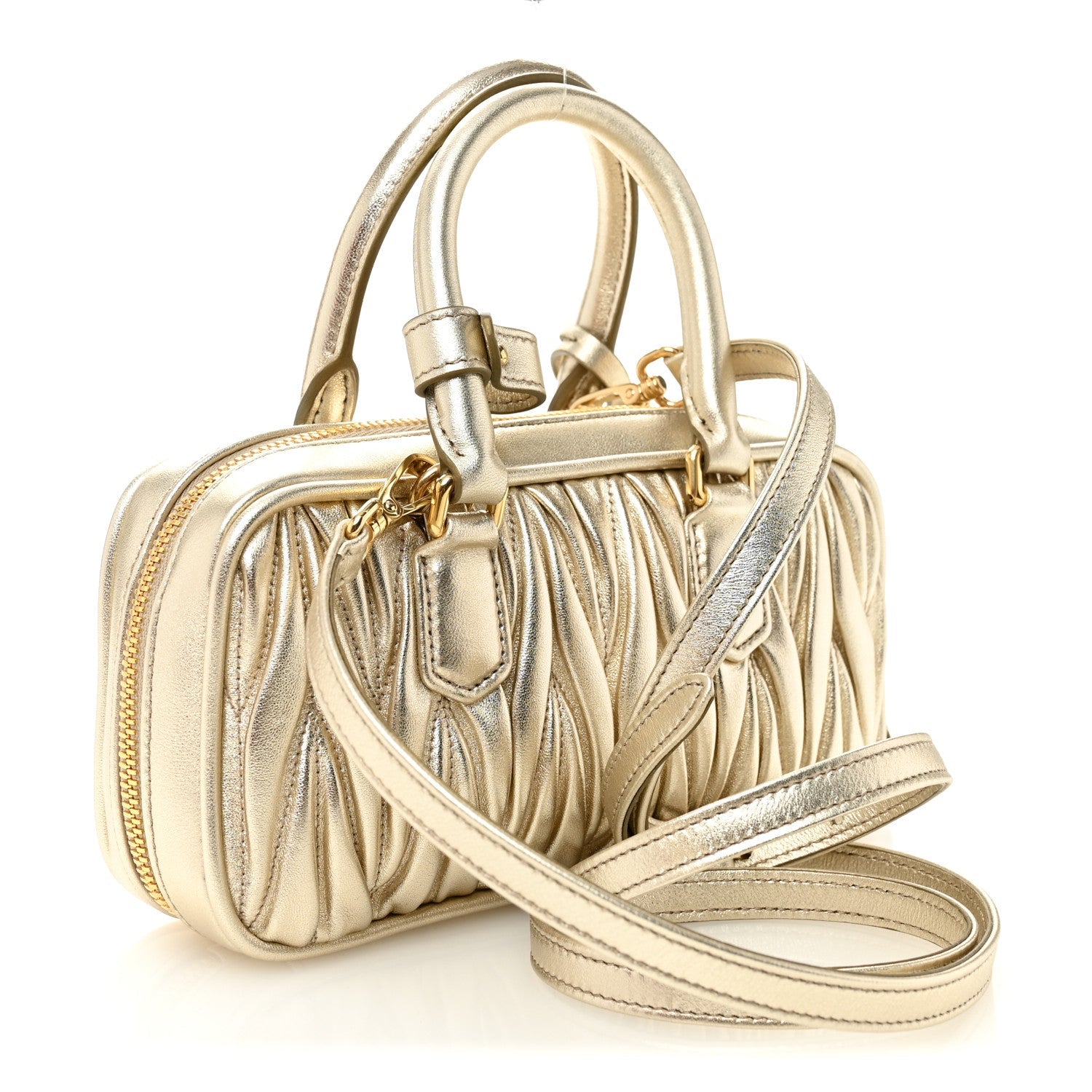 Metallic Nappa Matelasse Mini Arcadie Top Handle Bag Pirite