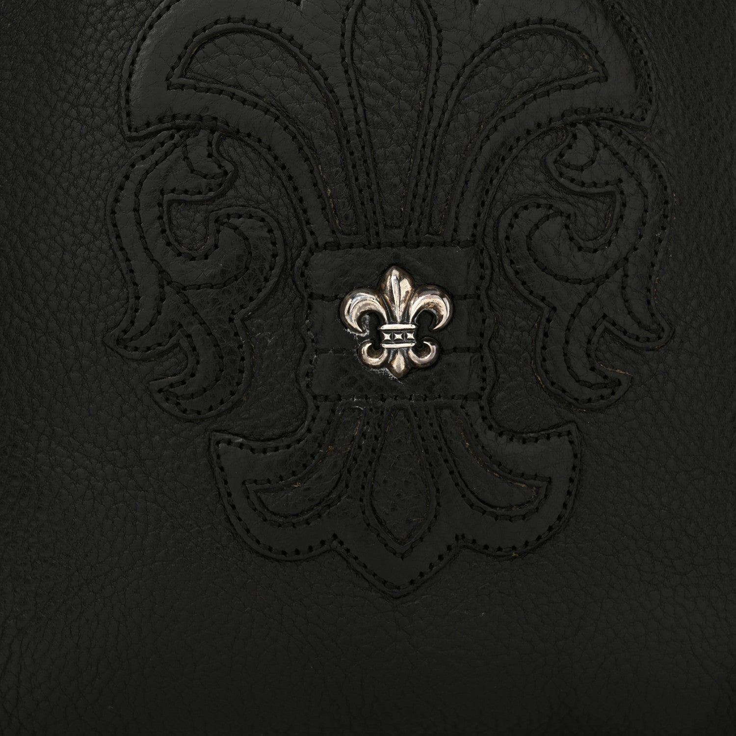 Grained Calfskin Fleur De Lis Square Pocket Crossbody Black