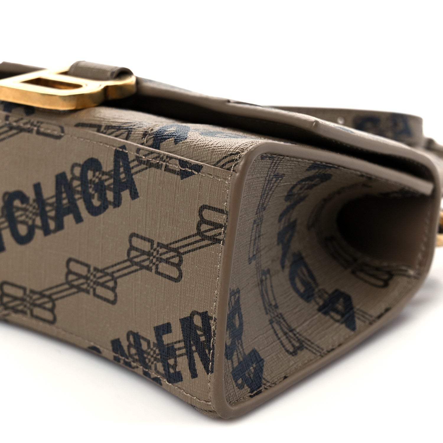 Coated Canvas BB Monogram Logo Print XS Hourglass Top Handle Bag Beige Brown Black