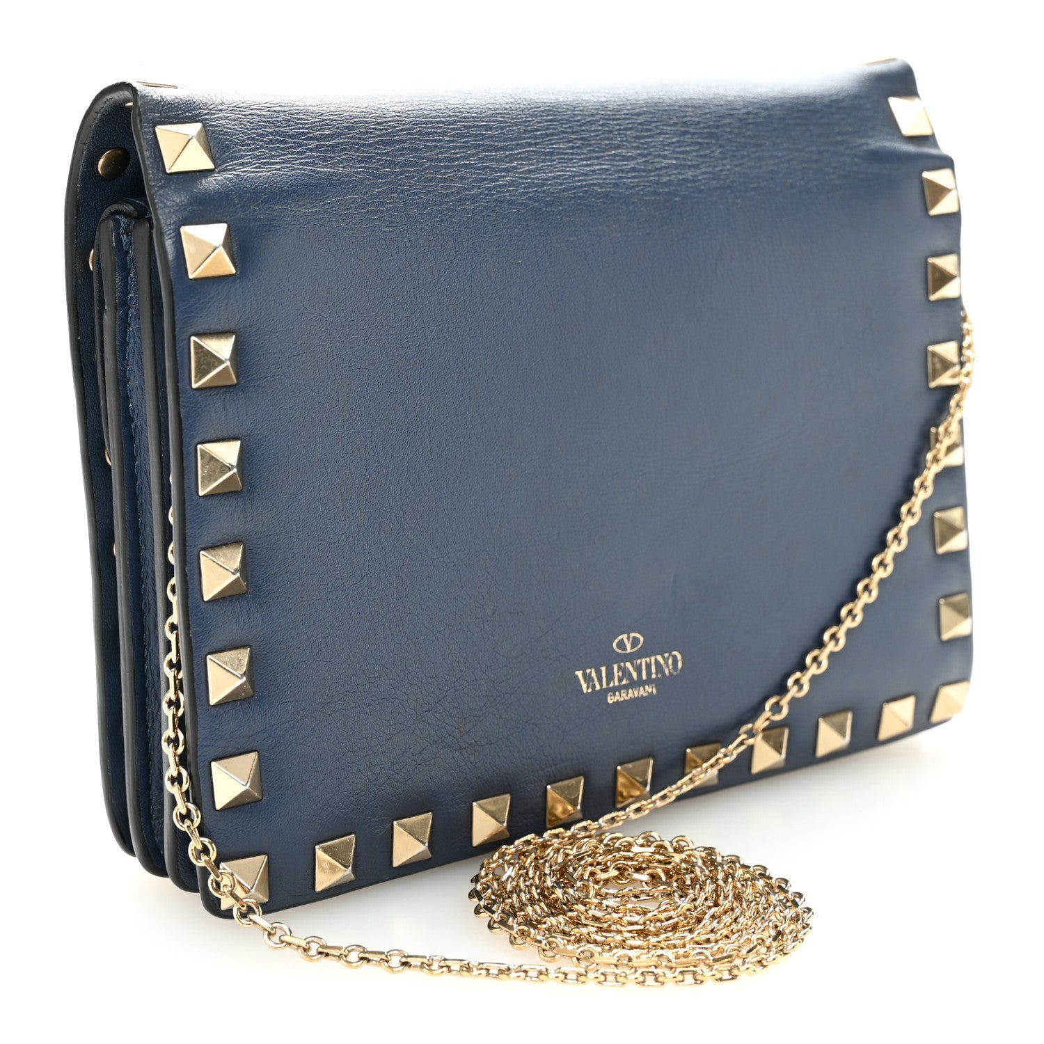 Calfskin Rockstud Wallet On Chain Marine