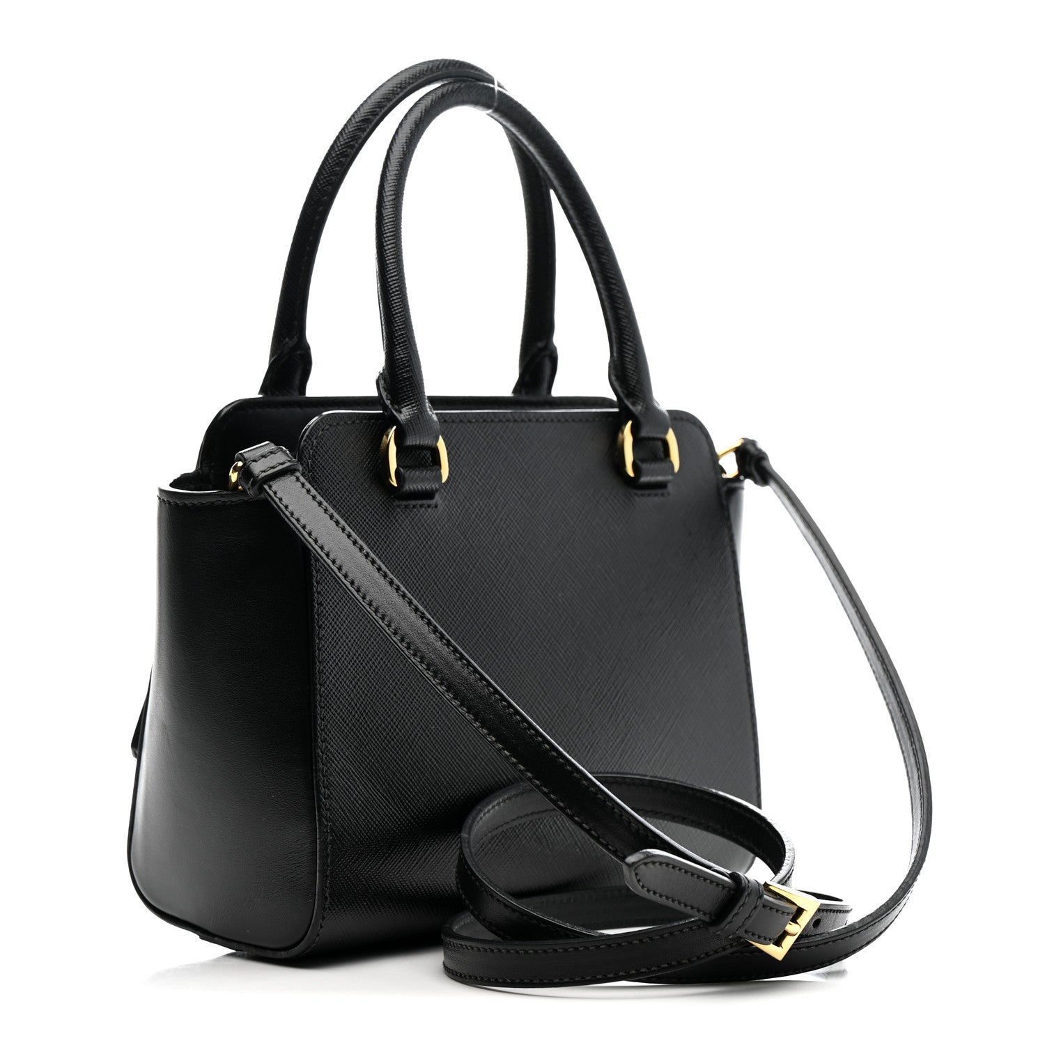 Saffiano Soft Calfskin Mini Zippered Crossbody Tote Black