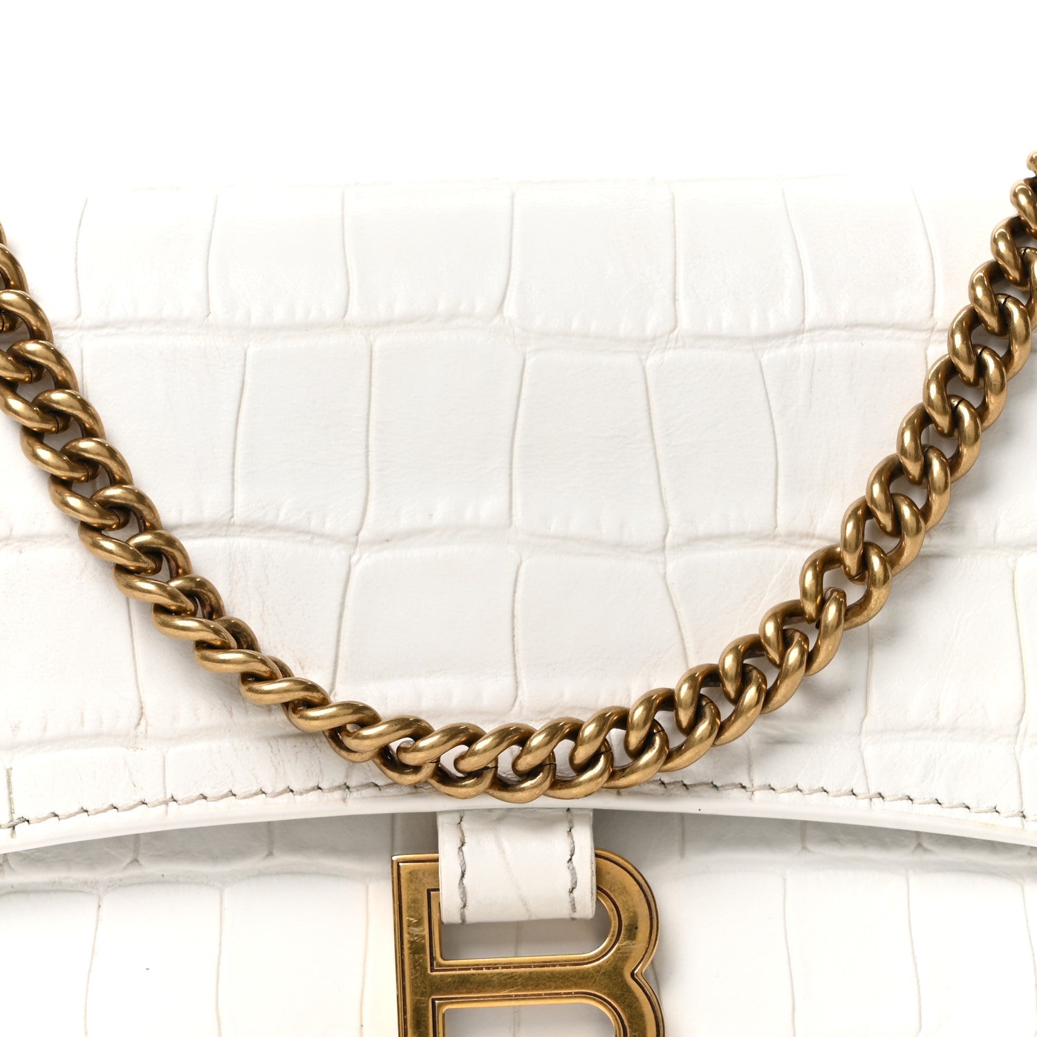 Calfskin Crocodile Small Crush Chain Bag White