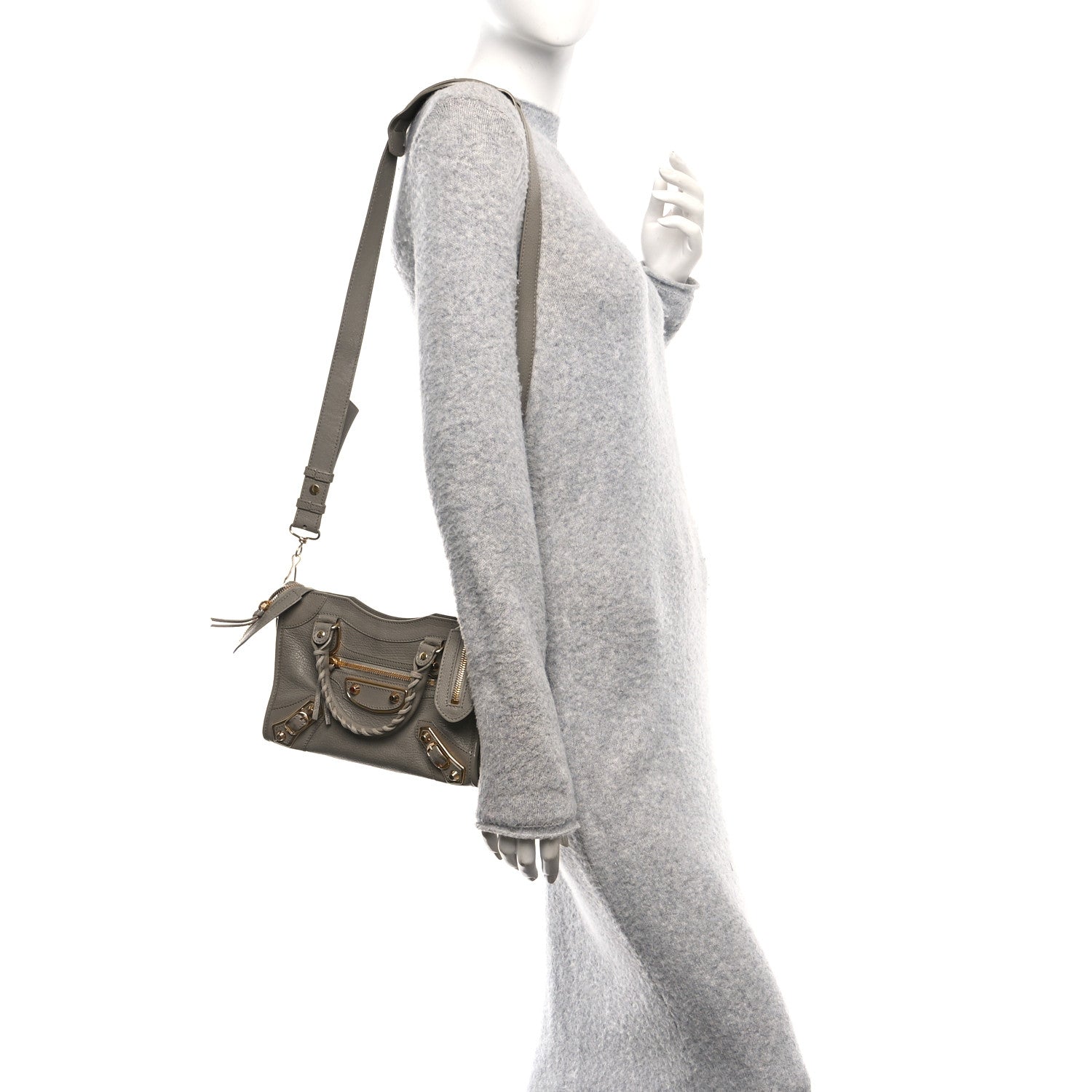 Chevre Gold Metallic Edge Hardware Mini City Gris Taupe