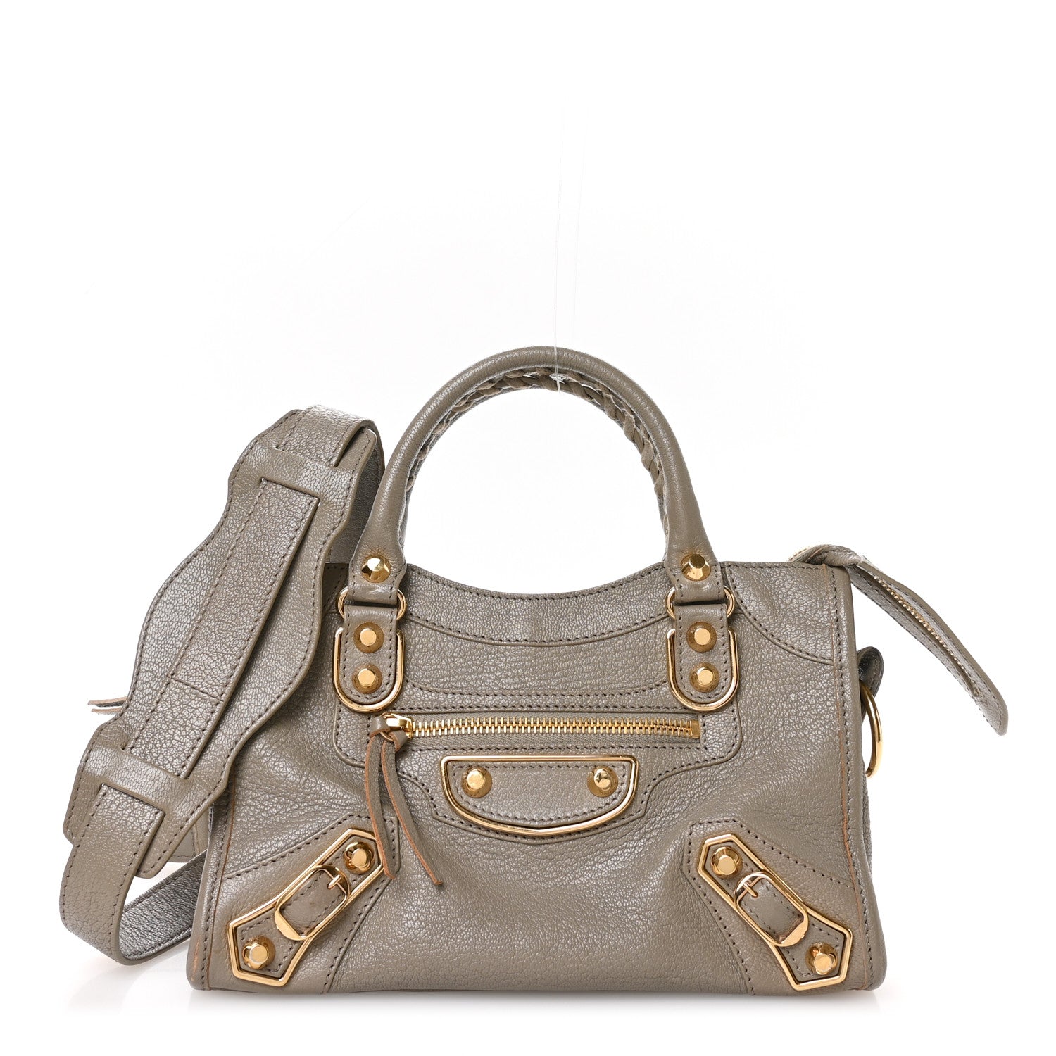 Chevre Gold Metallic Edge Hardware Mini City Gris Taupe