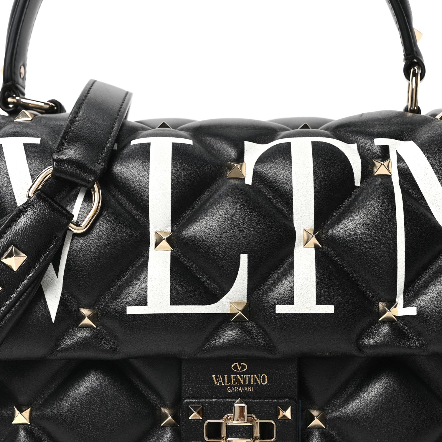 Lambskin VLTN Print Candystud Top Handle Bag Black