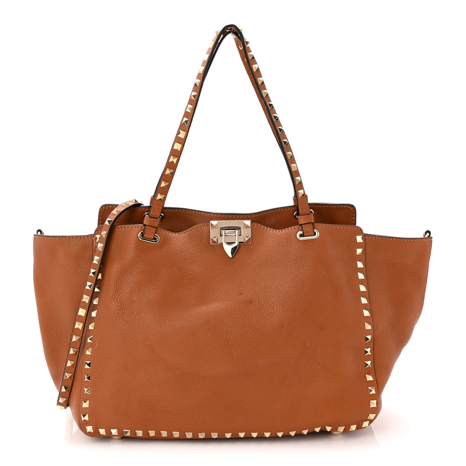Pebbled Calfskin Medium Rockstud Tote Light Cuir