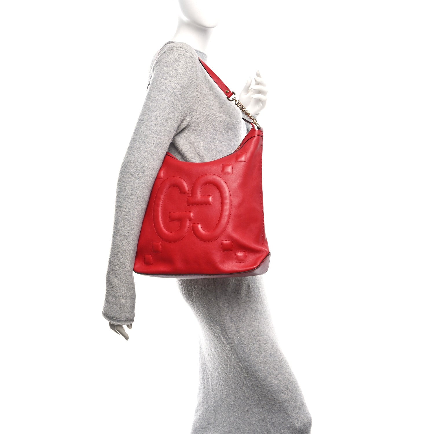 Apollo Calfskin GG Dadini Embroidered Chain Hobo Hibiscus Red