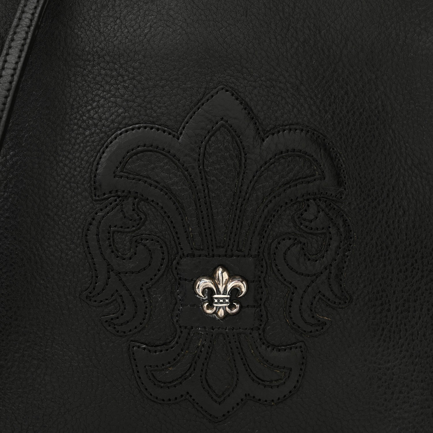 Grained Calfskin Fleur De Lis Square Pocket Crossbody Black
