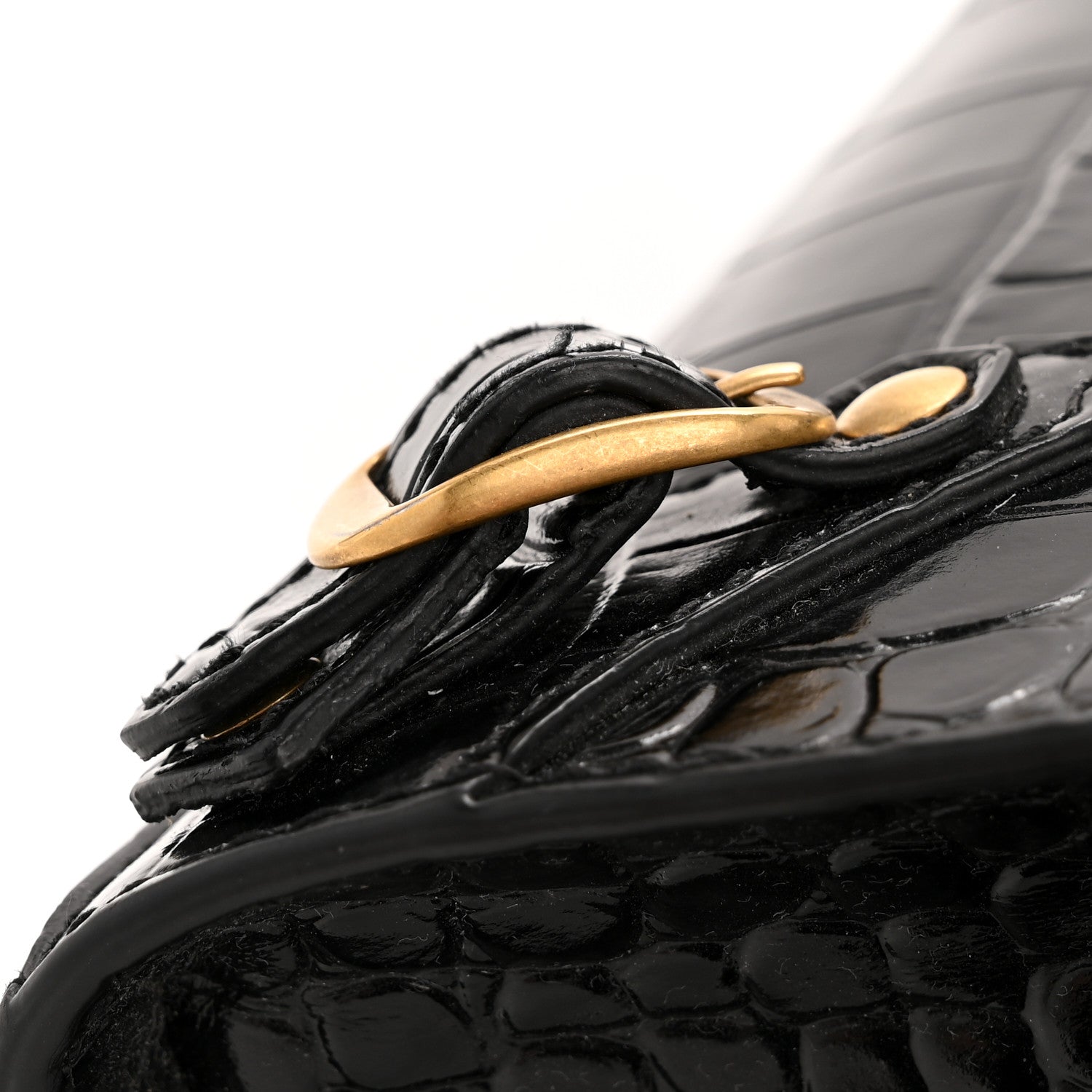 Shiny Supple Calfskin Crocodile Embossed Neo Classic Gold Hardware Mini City Black