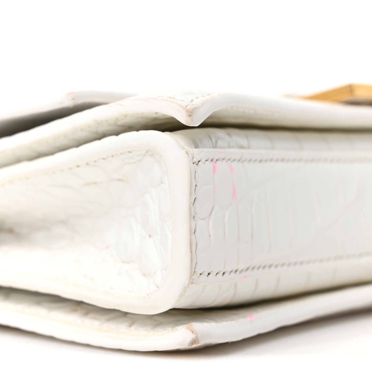 Calfskin Crocodile Small Crush Chain Bag White