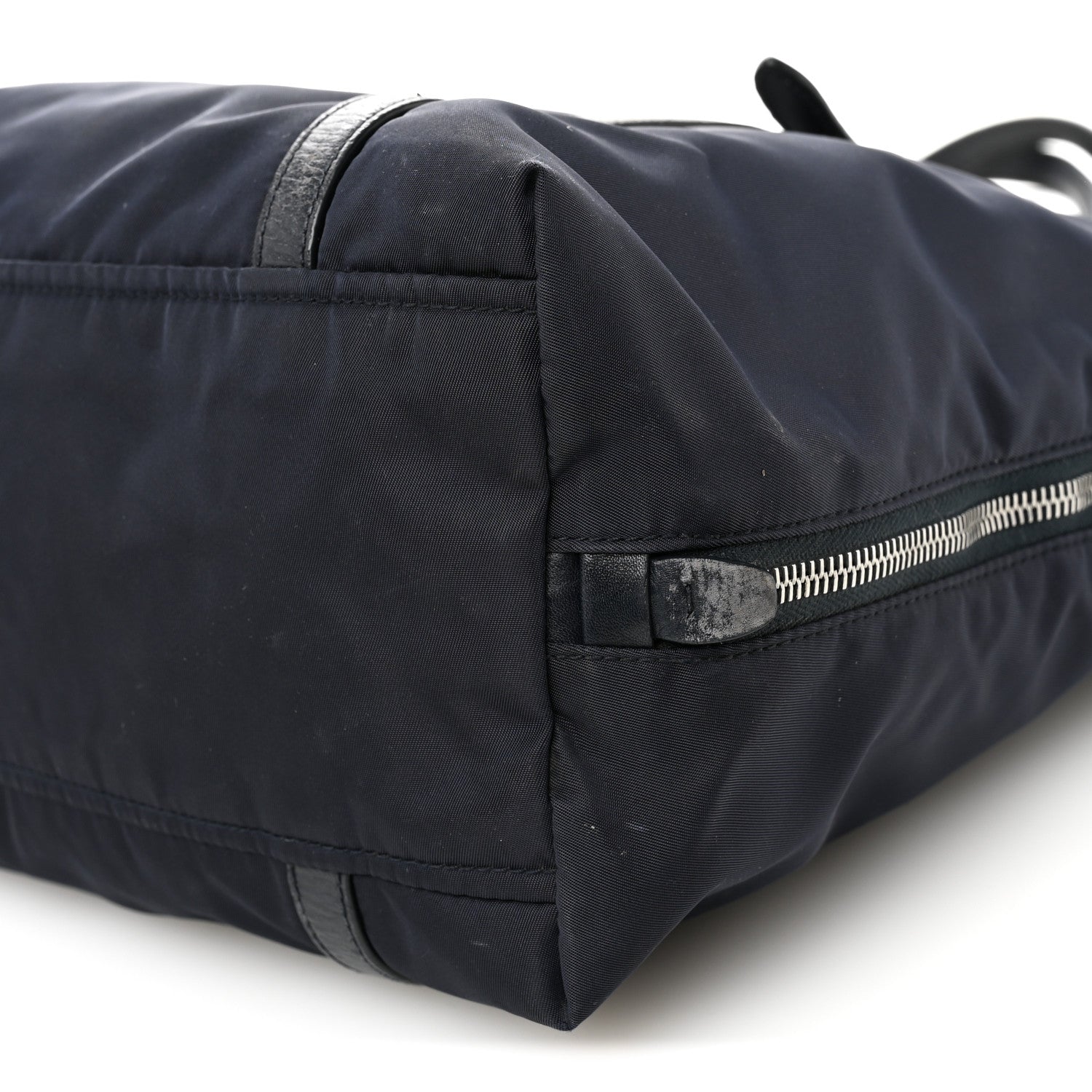 Tessuto Nylon Soft Calfskin Side Zip Tote Bag Bleu