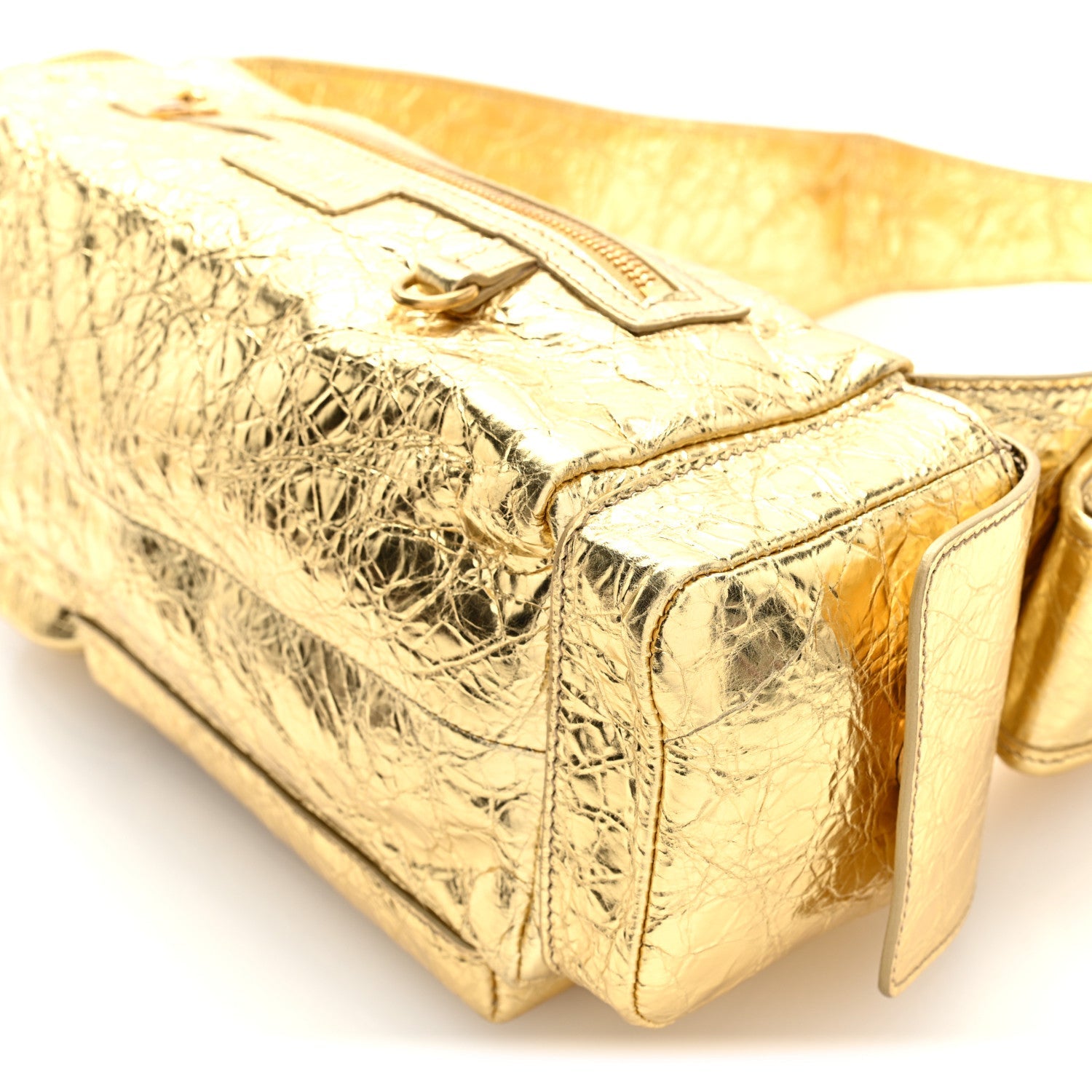 Metallized Agneau Arena Superbusy XS Sling Zip Shoulder Bag Gold