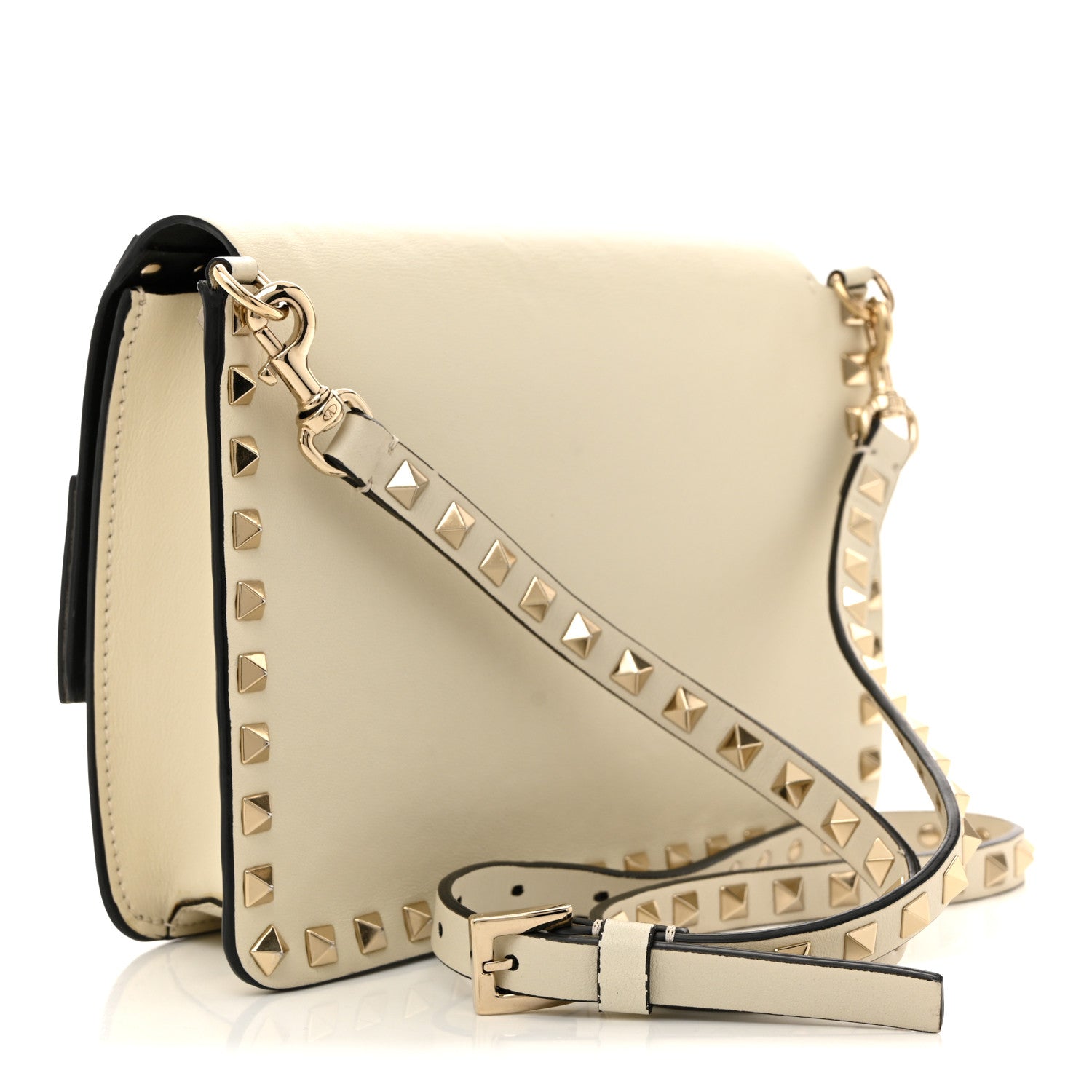 Vitello Small Rockstud Flap Crossbody Bag Light Ivory