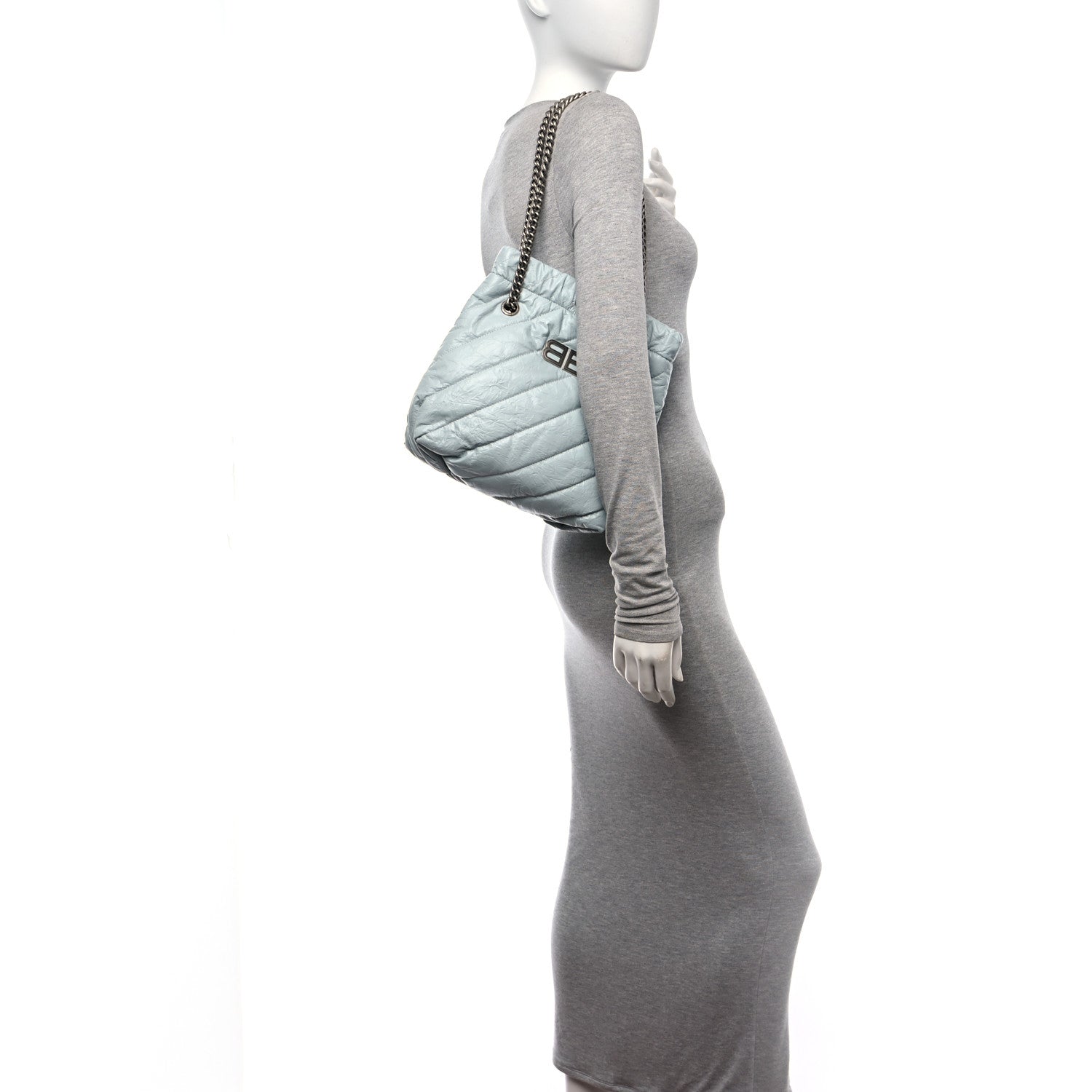 Crushed Calfskin Quilted Crush Small Tote Bag Light Blue
