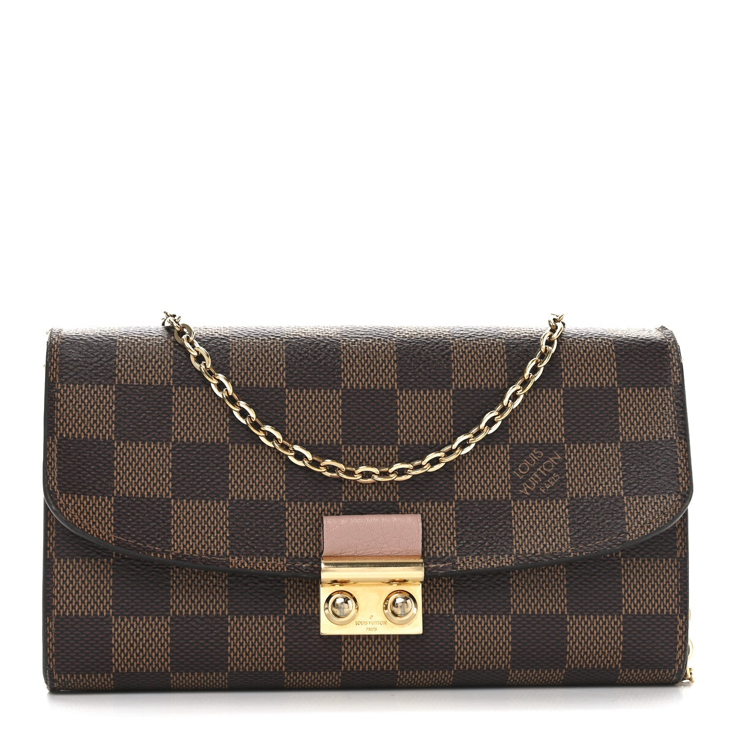Damier Ebene Croisette Chain Wallet Rose Ballerine