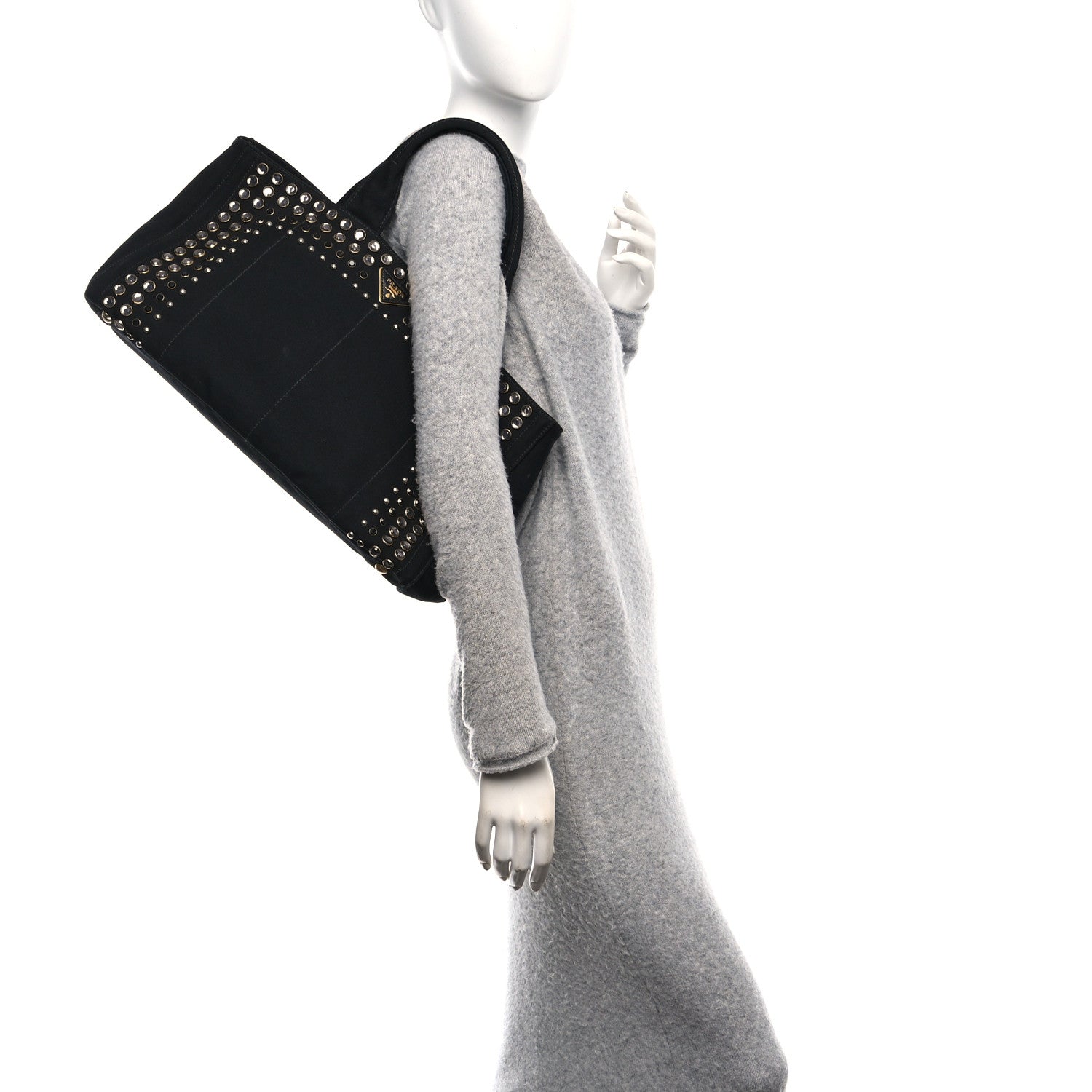 Denim Crystal Studded Canapa Tote Black