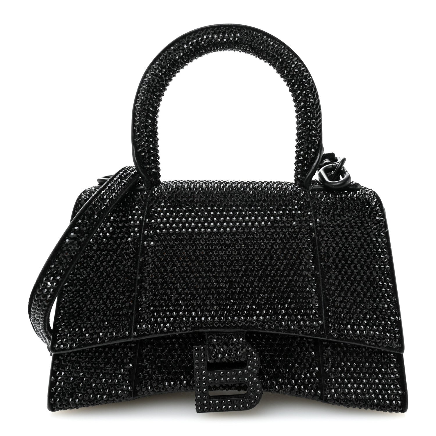 Strass Suede Hourglass Top Handle Bag XS Black Jet