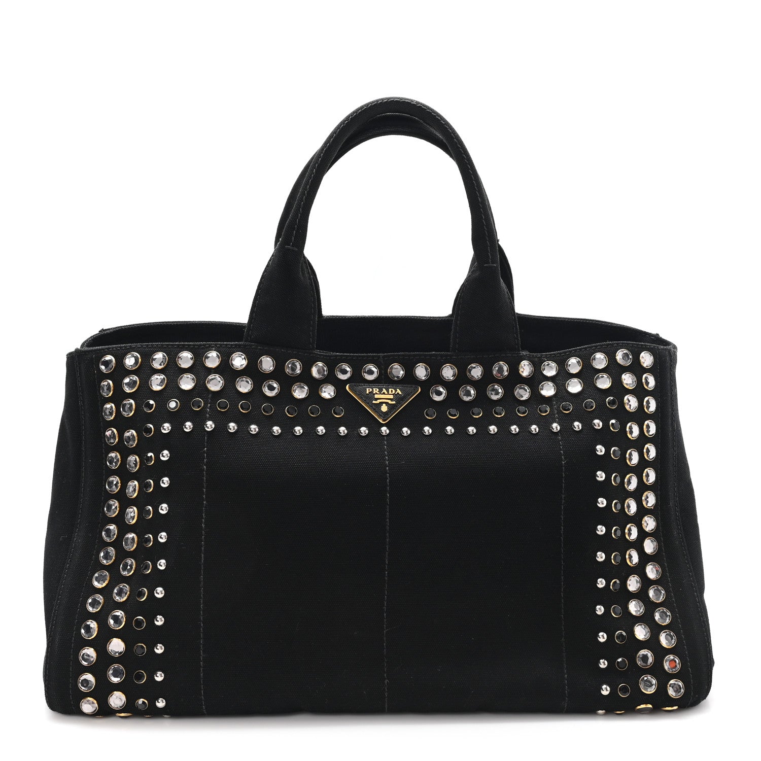Denim Crystal Studded Canapa Tote Black