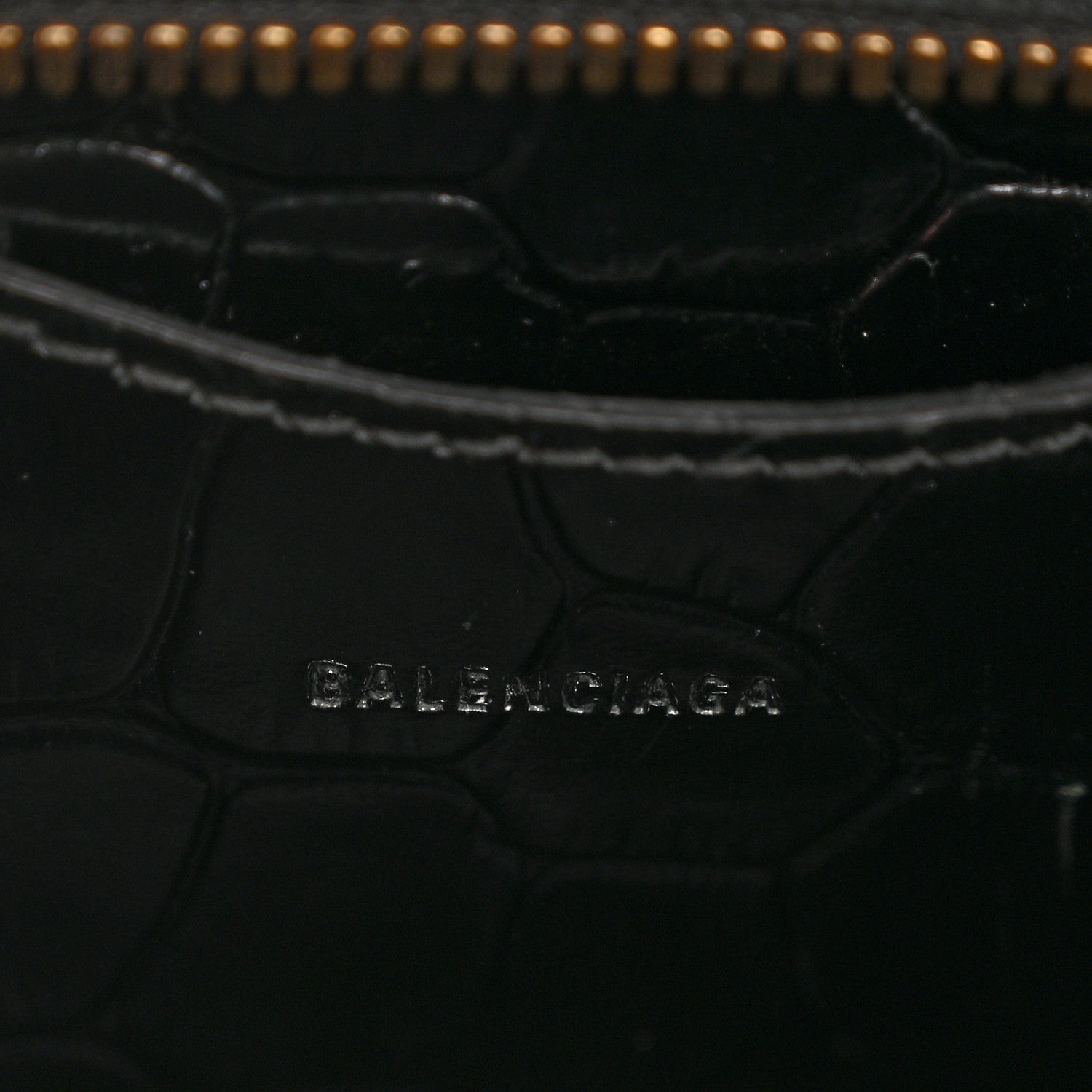 Shiny Supple Calfskin Crocodile Embossed Neo Classic Gold Hardware Mini City Black