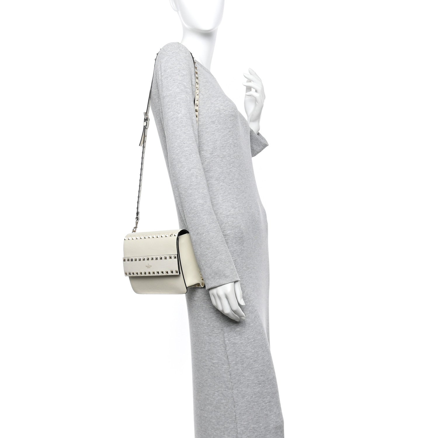 Vitello Small Rockstud Flap Crossbody Bag Light Ivory