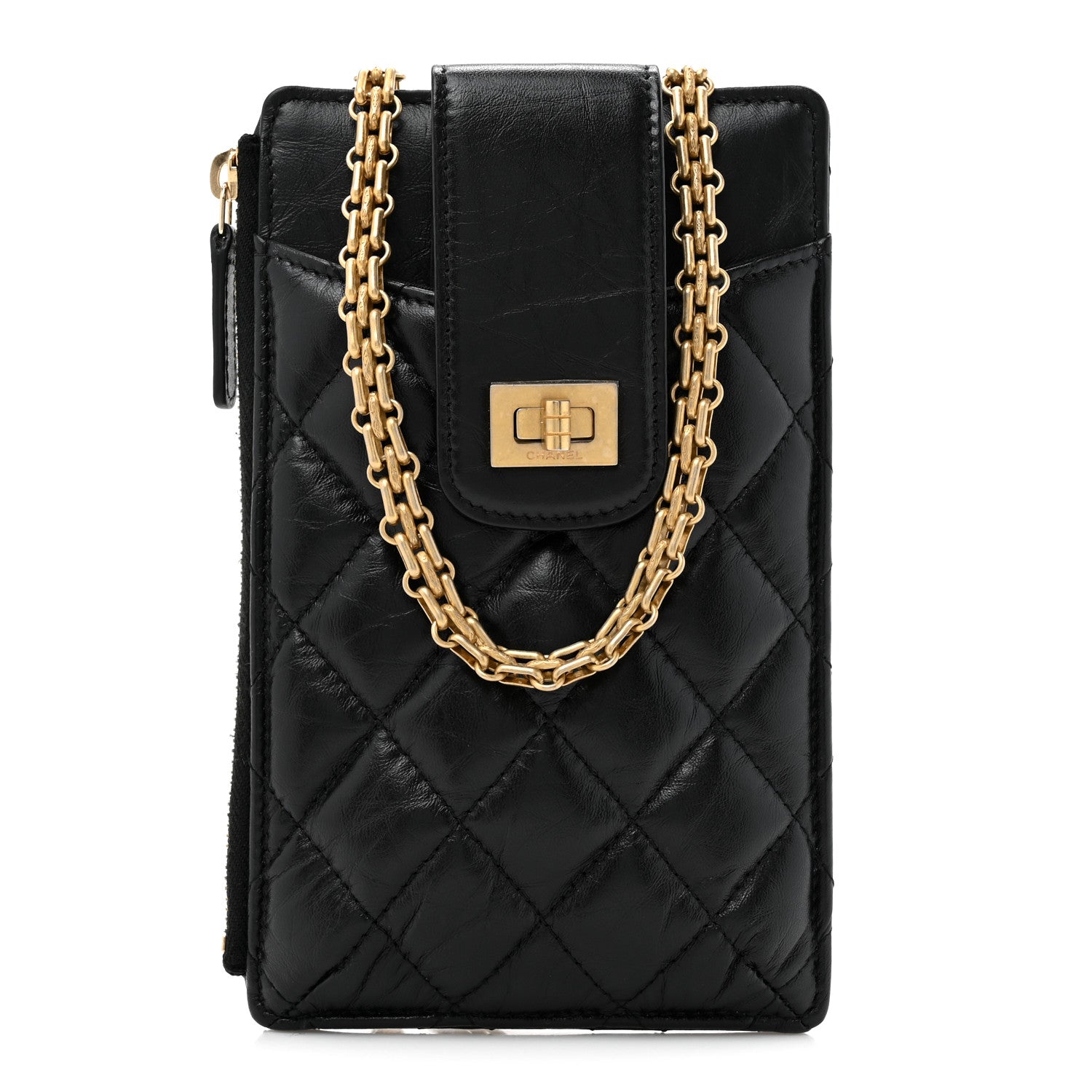 Aged Calfskin Quilted Reissue Phone Holder With Chain Bag Black