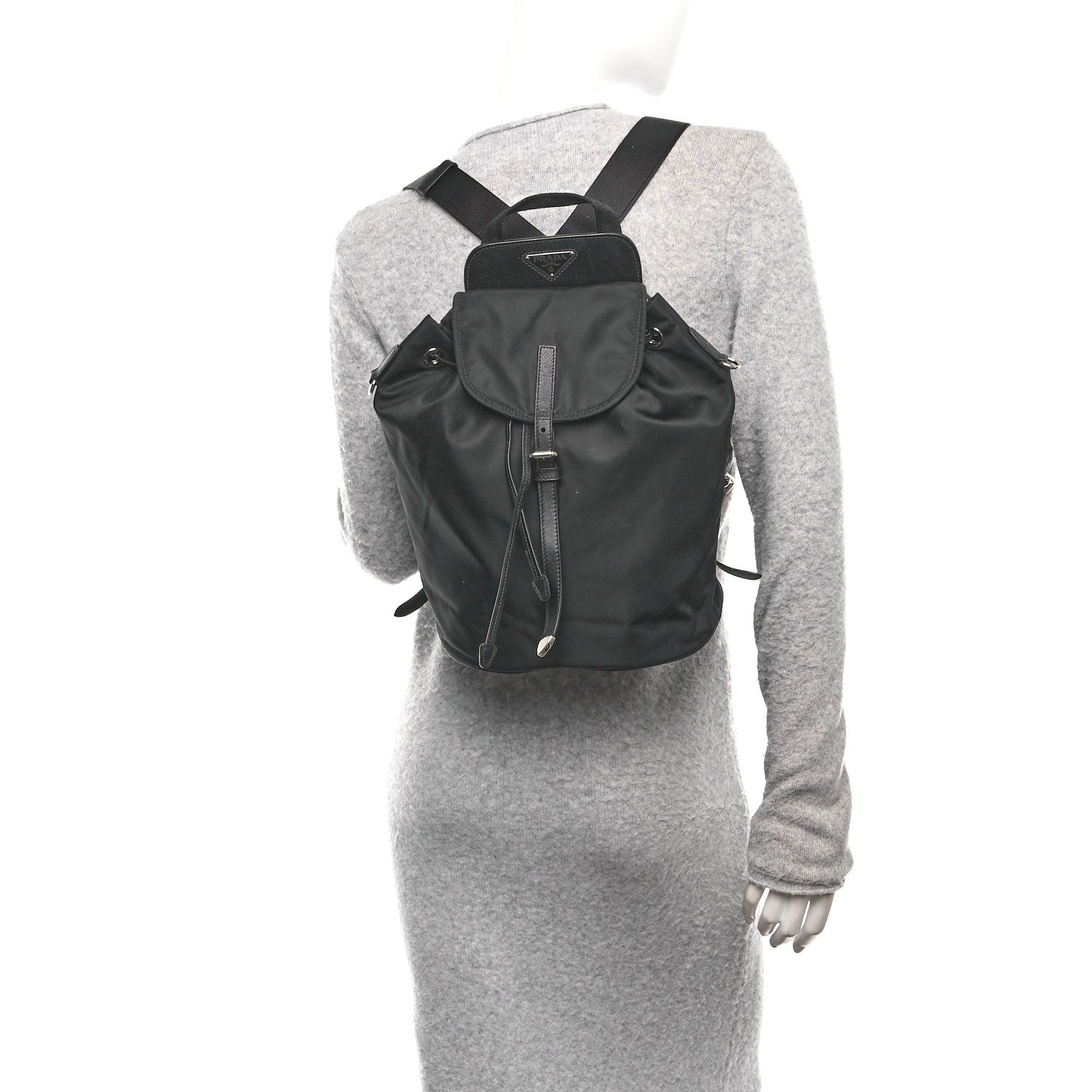 Nylon Vela Saffiano Small Cinch Backpack Black