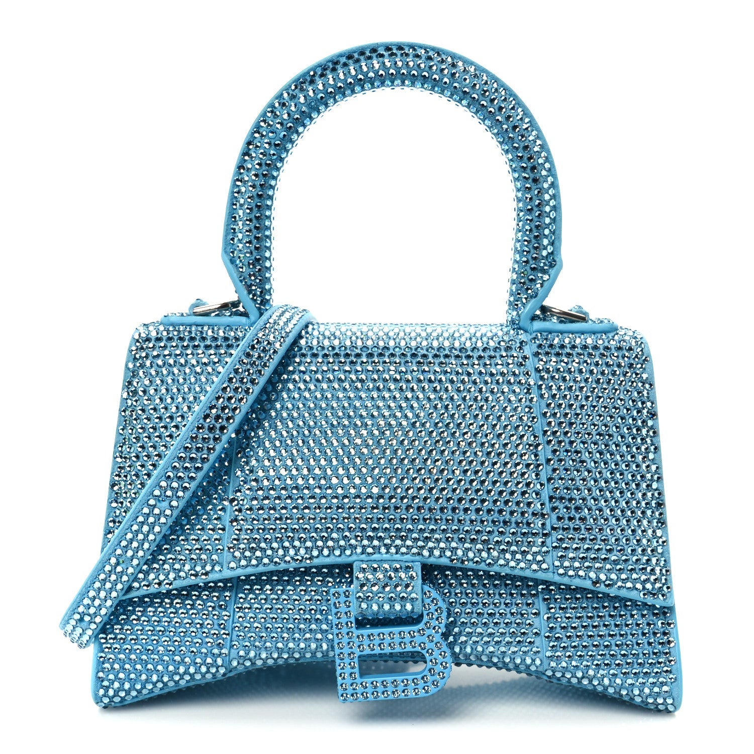 Strass Suede Hourglass Top Handle Bag XS Light Blue