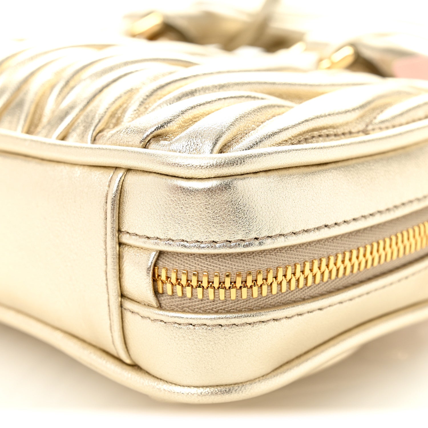 Metallic Nappa Matelasse Mini Arcadie Top Handle Bag Pirite