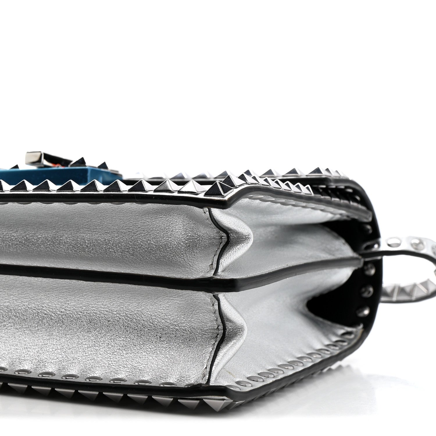 Metallic Calfskin Small Rockstud No Limit Shoulder Bag Silver