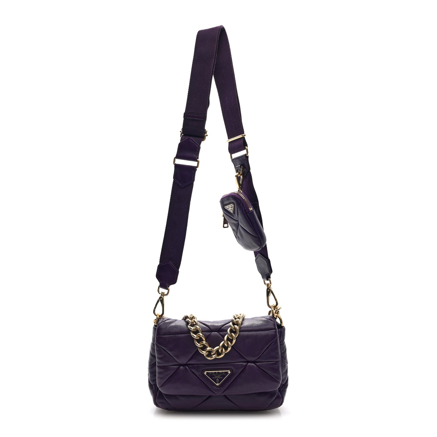 Nappa Re-Nylon Triangle Quilted Patchwork System Flap Shoulder Bag Viola