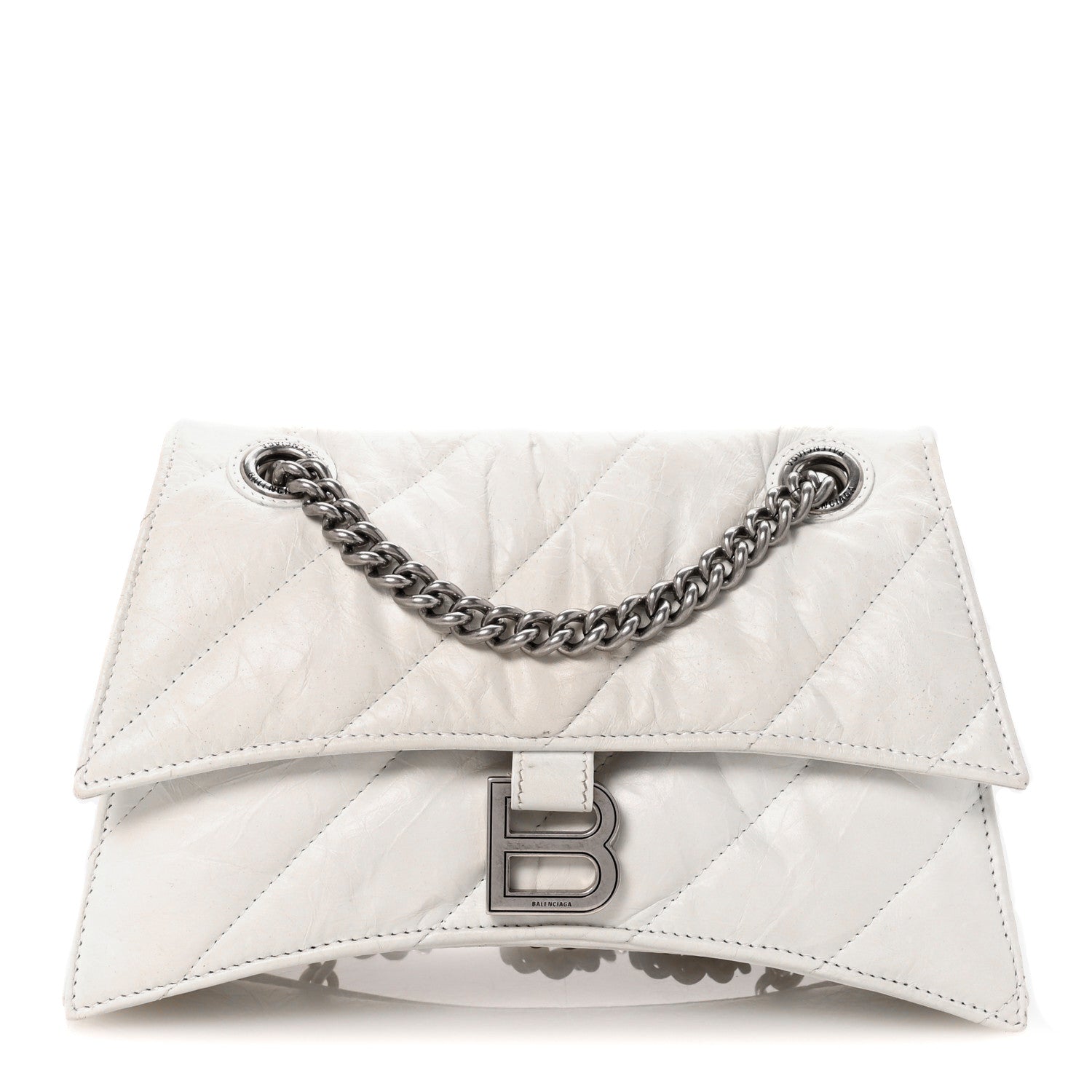 Crushed Calfskin Quilted Small Crush Chain Bag Optic White