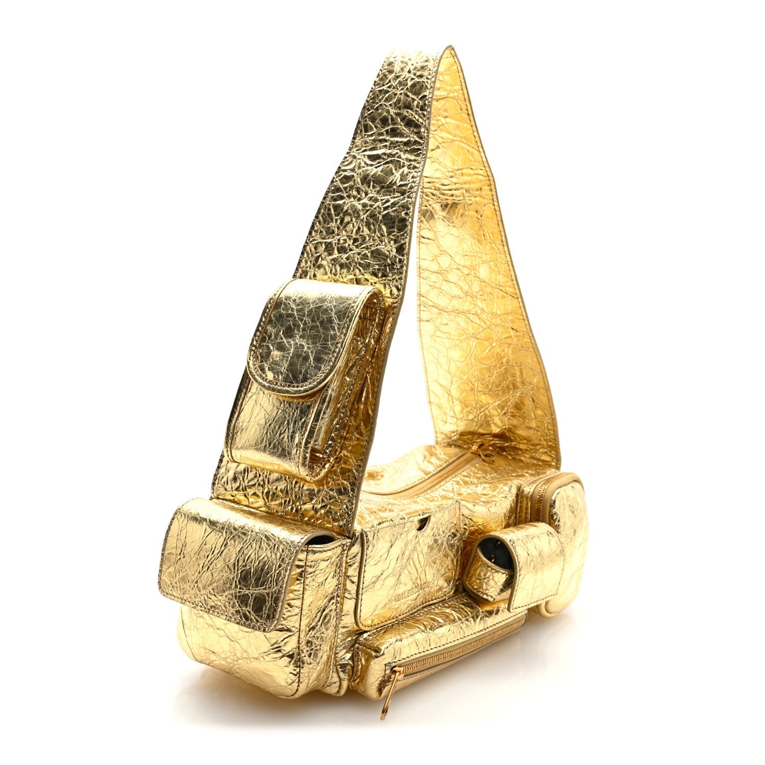 Metallized Agneau Arena Superbusy XS Sling Zip Shoulder Bag Gold