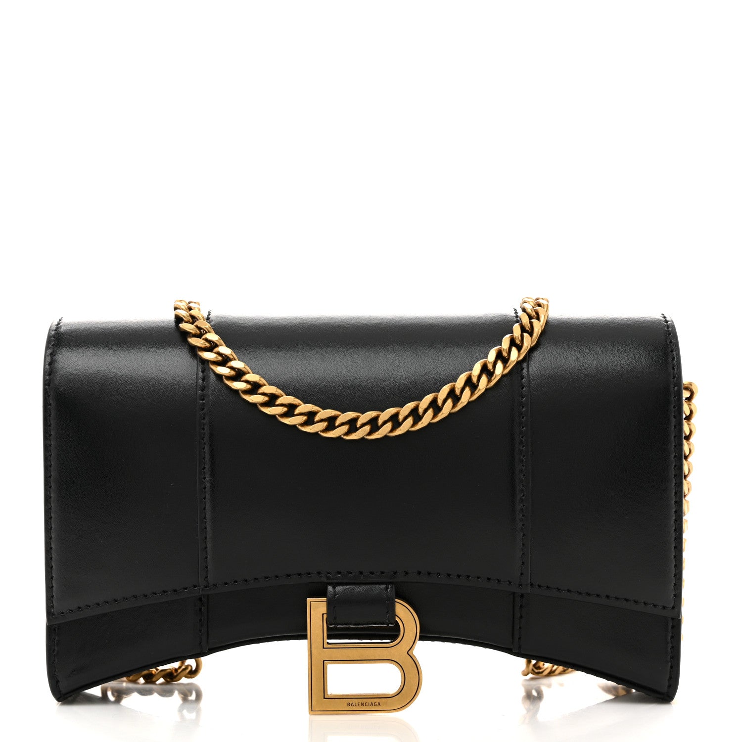 Shiny Box Calfskin Hourglass Chain Bag Black