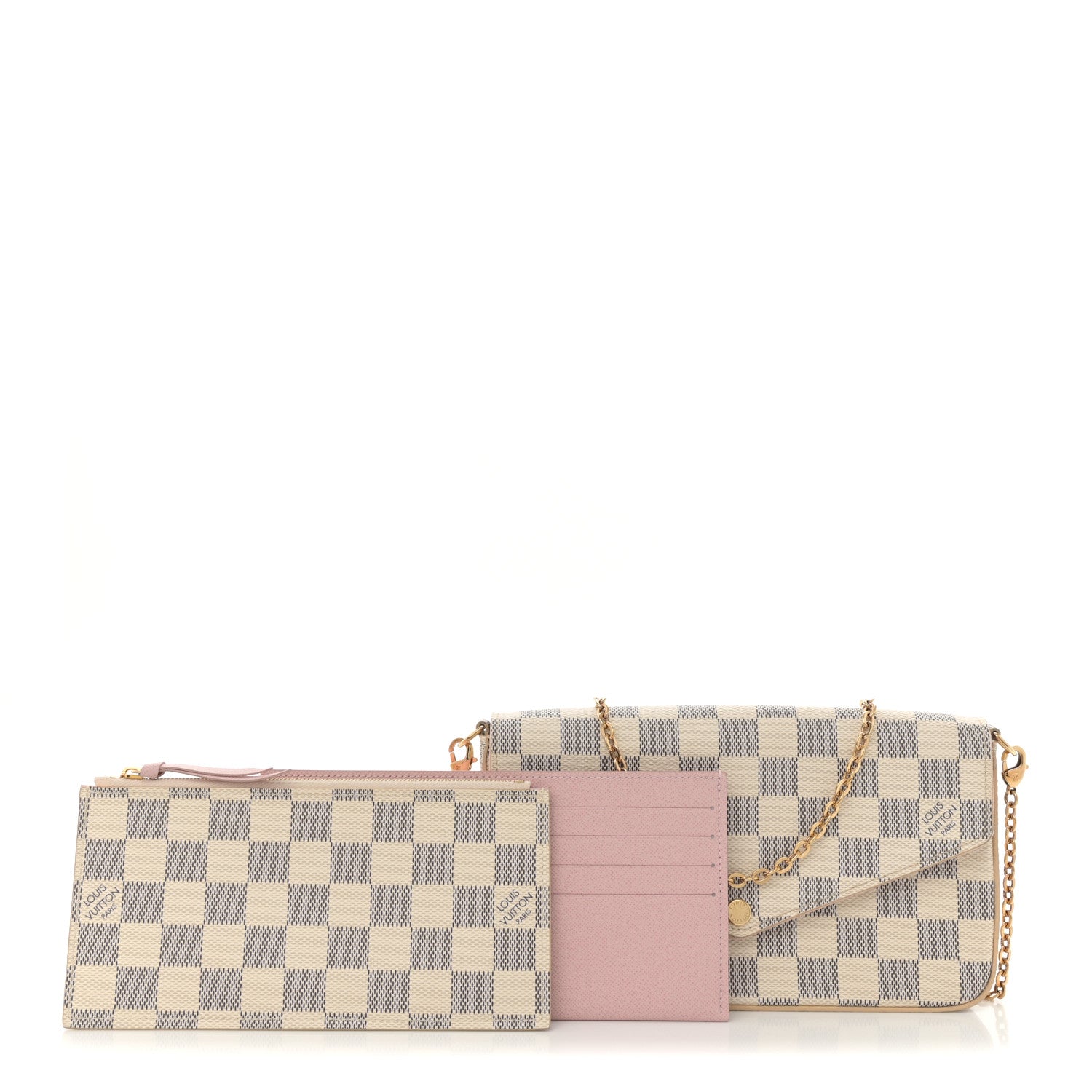 Damier Azur Pochette Felicie Chain Wallet Rose Ballerine