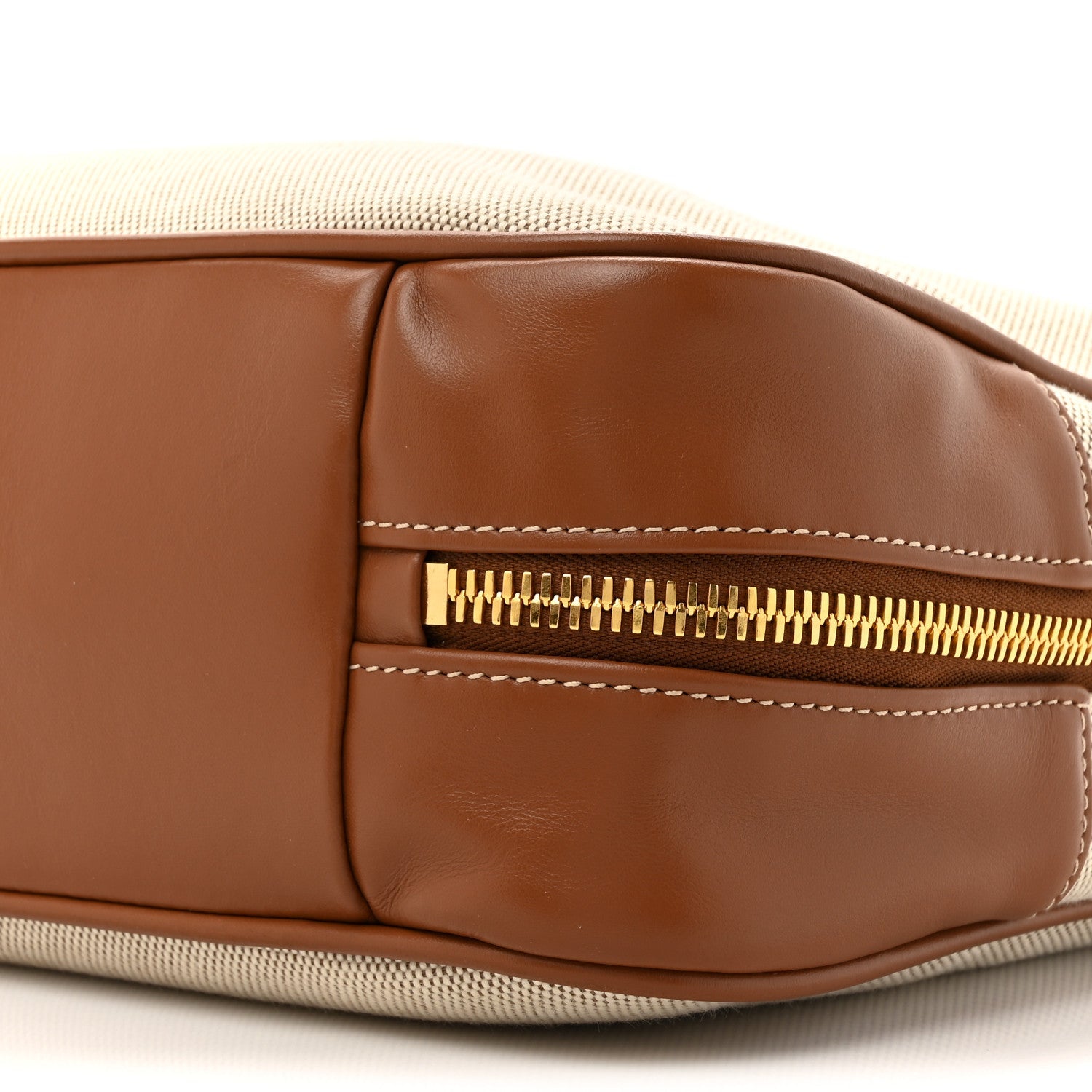 Canvas Calfskin Large Beau Top Handle Bag Naturale Brandy