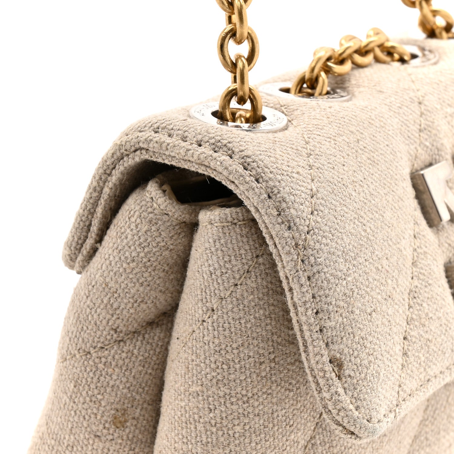 Linen Diagonal Quilted Jackhammer 17 Shoulder Bag Beige
