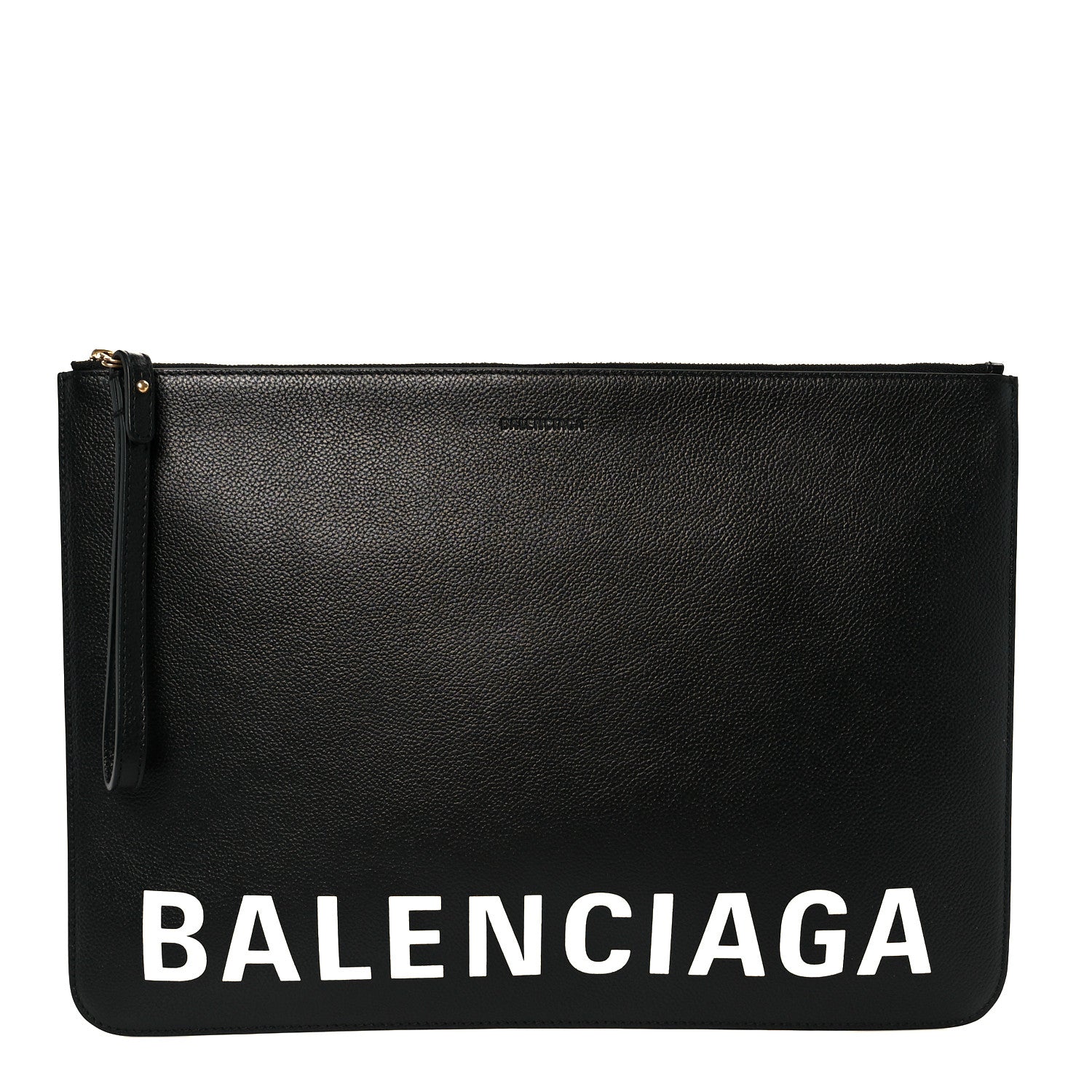 Calfskin Logo Large Cash Pouch With Handle Black White