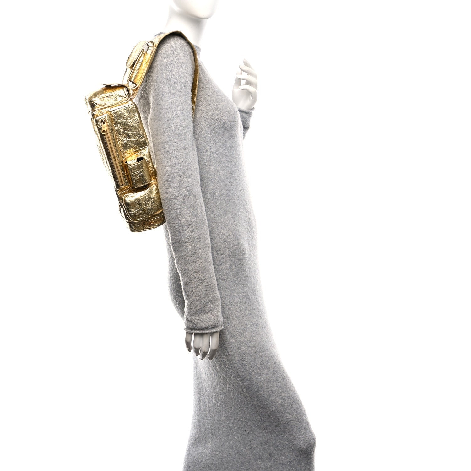 Metallized Agneau Arena Superbusy XS Sling Zip Shoulder Bag Gold