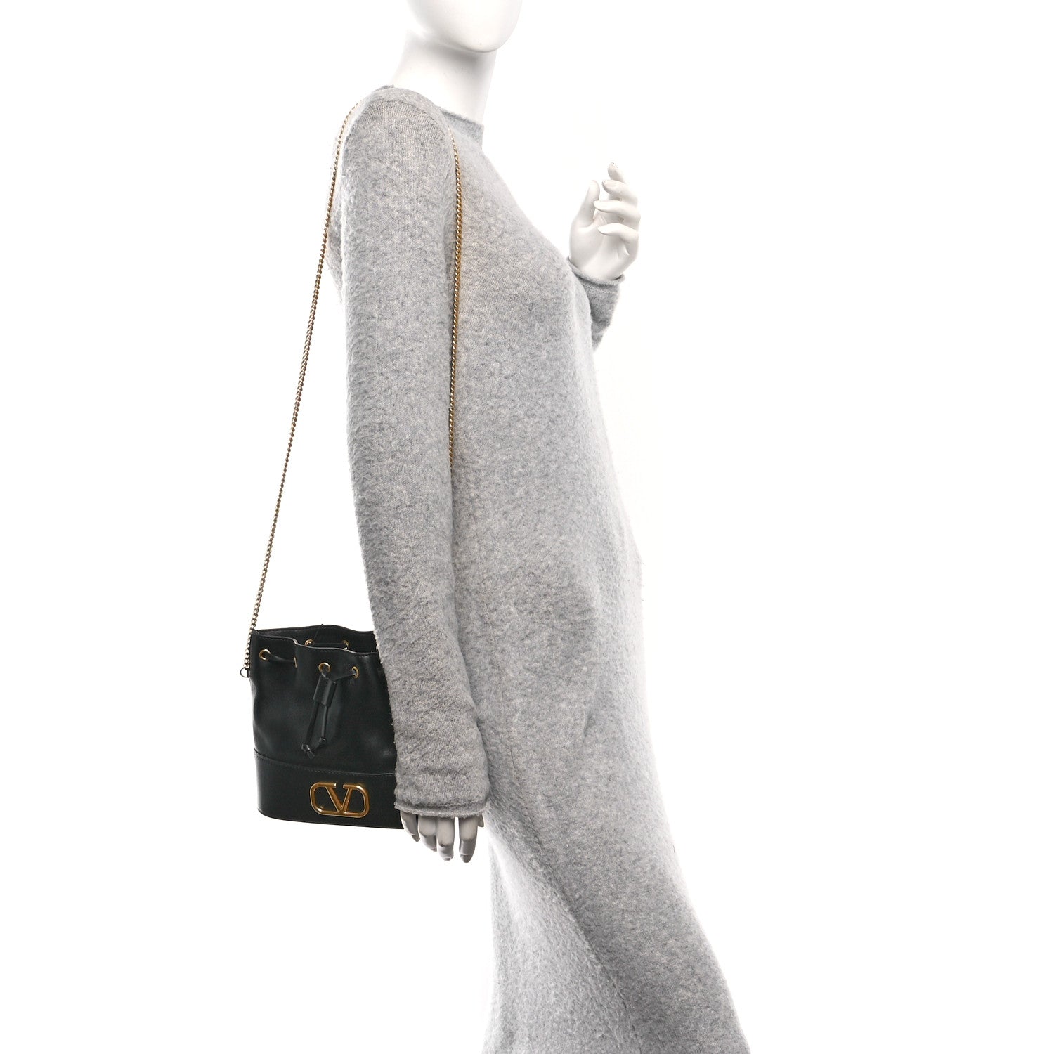 Nappa Mini VLogo Signature Chain Bucket Bag Black