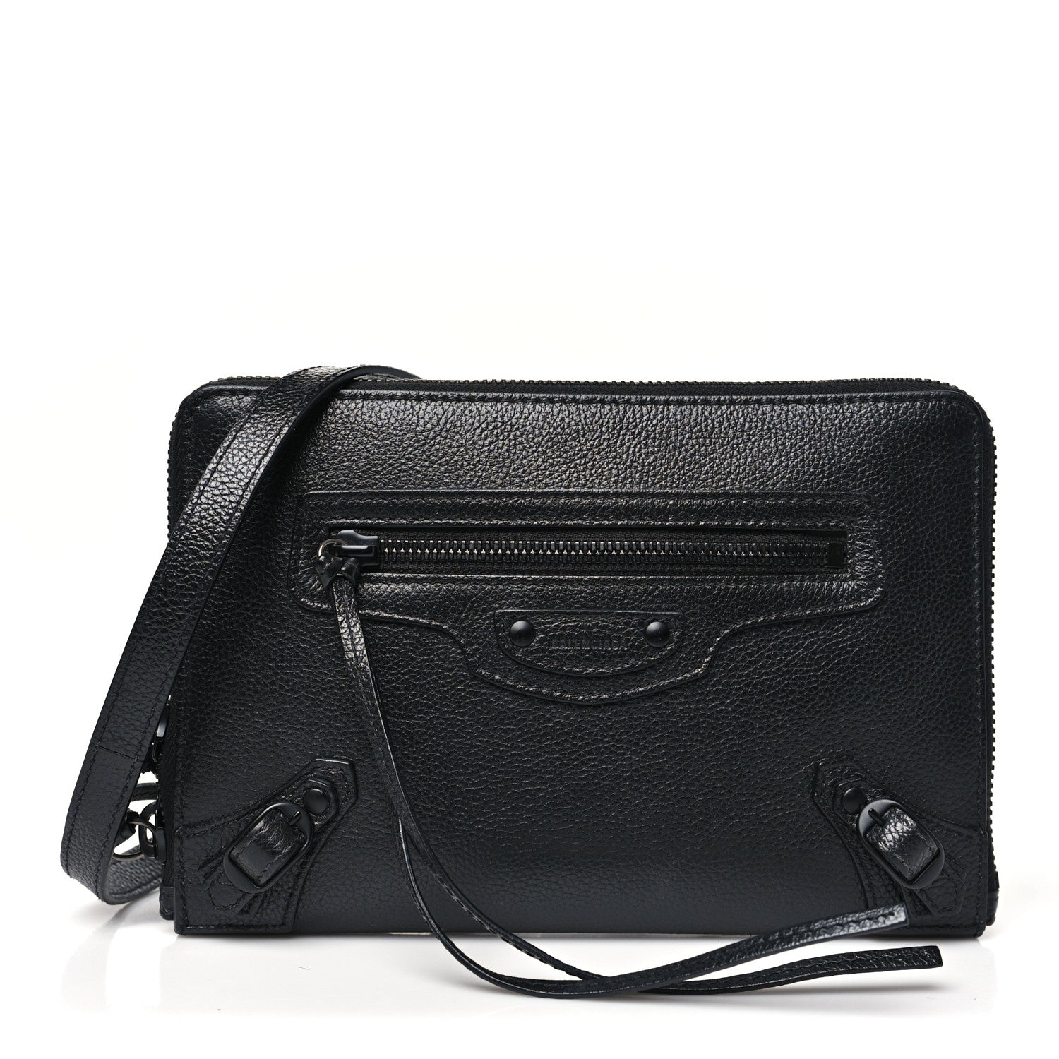Grained Calfskin Neo Classic Black Hardware Zip Around Crossbody Black
