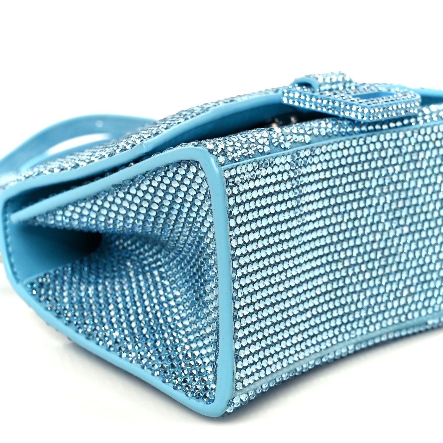Strass Suede Hourglass Top Handle Bag XS Light Blue