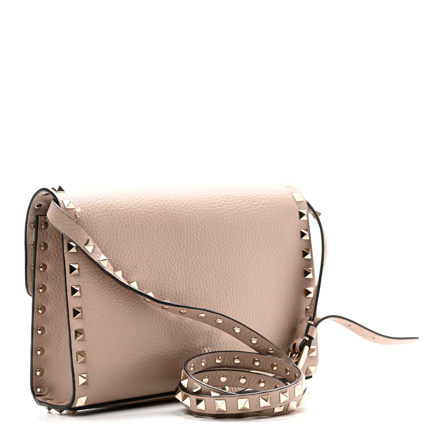 Pebbled Calfskin Medium Rockstud Flip Lock Crossbody Bag Poudre